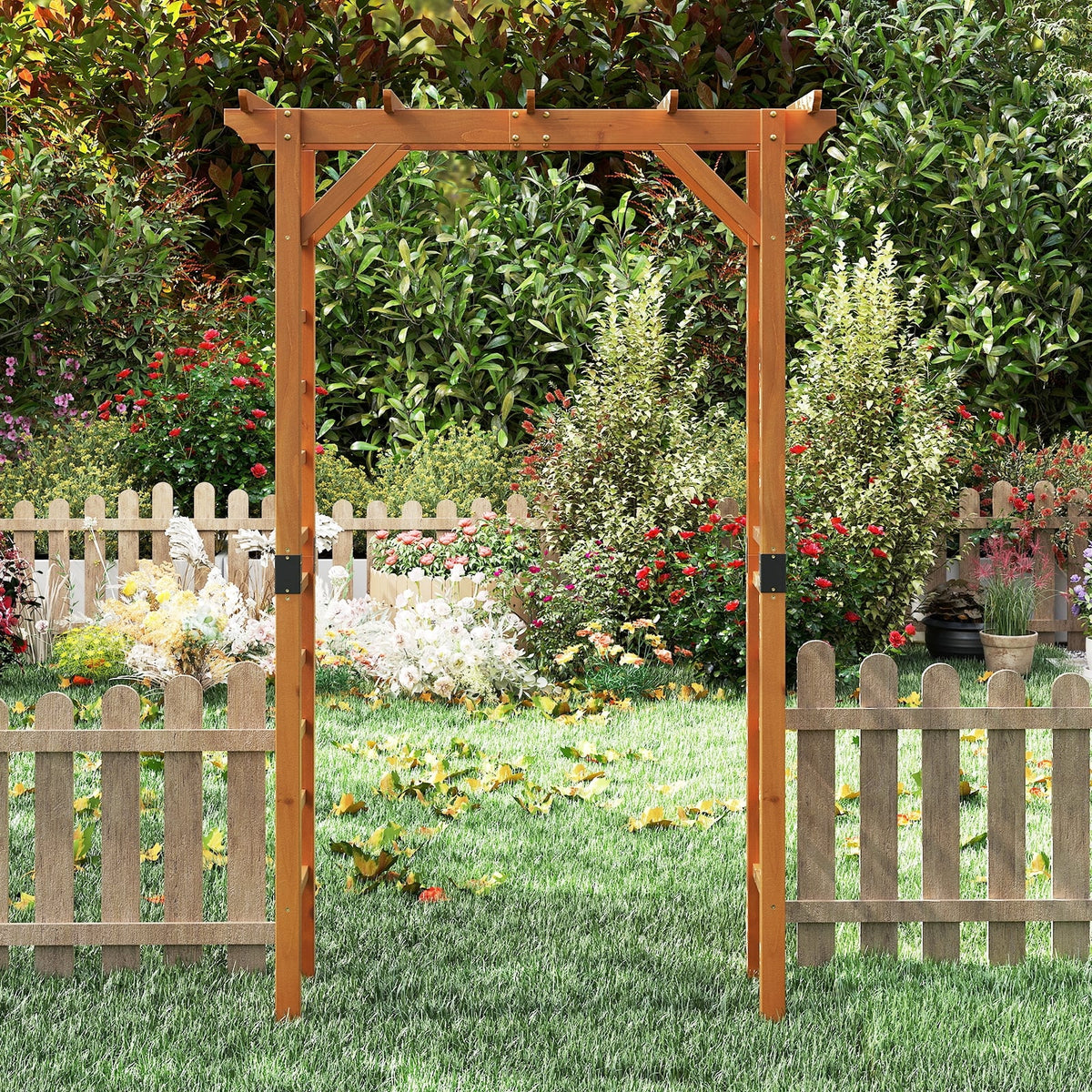 7/7.5 Feet Garden Arch Wooden Arbor Outdoor Wood Trellis for Climbing Plants-7 FT-Garden Arbors-DECOROLALA