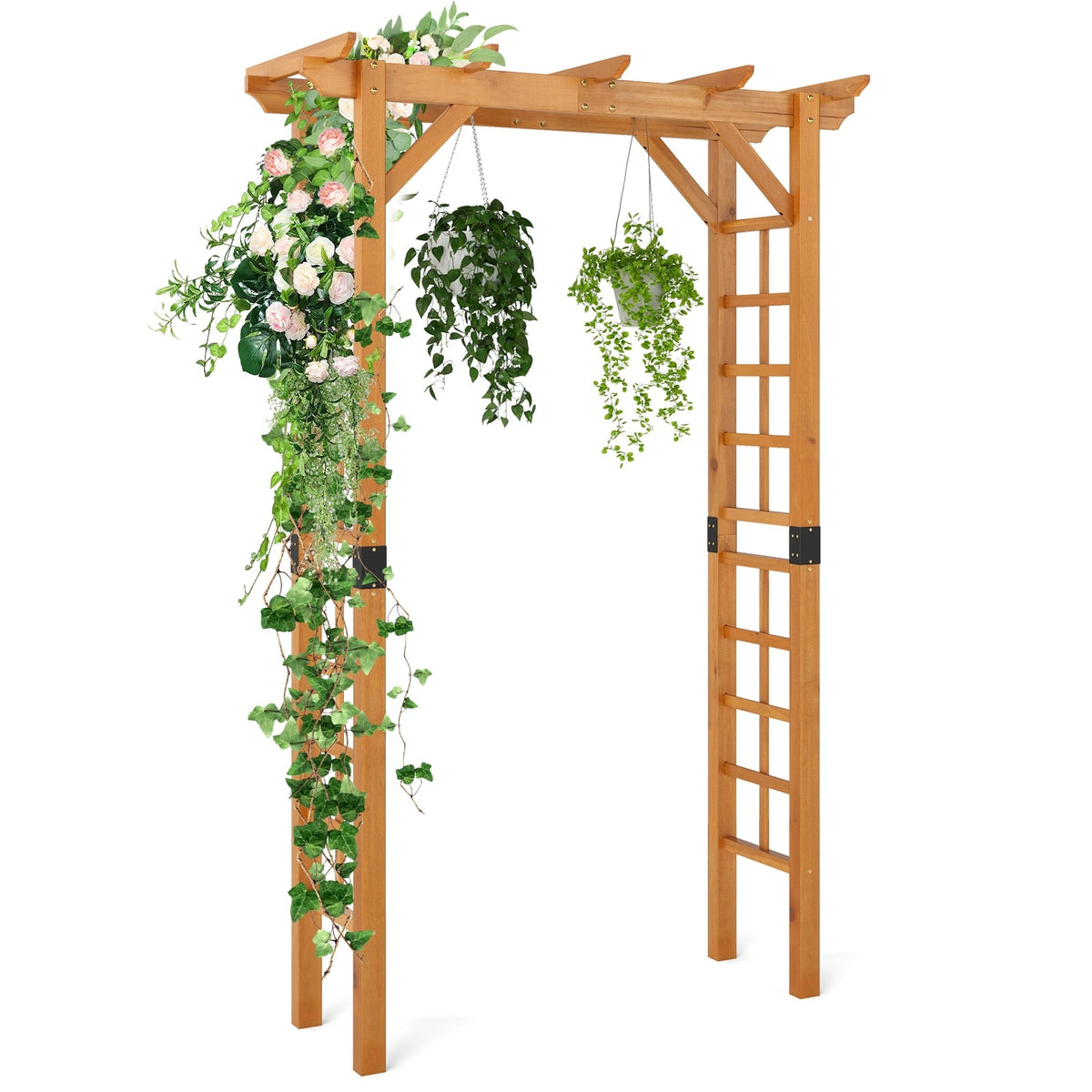7/7.5 Feet Garden Arch Wooden Arbor Outdoor Wood Trellis for Climbing Plants-7 FT-Garden Arbors-DECOROLALA