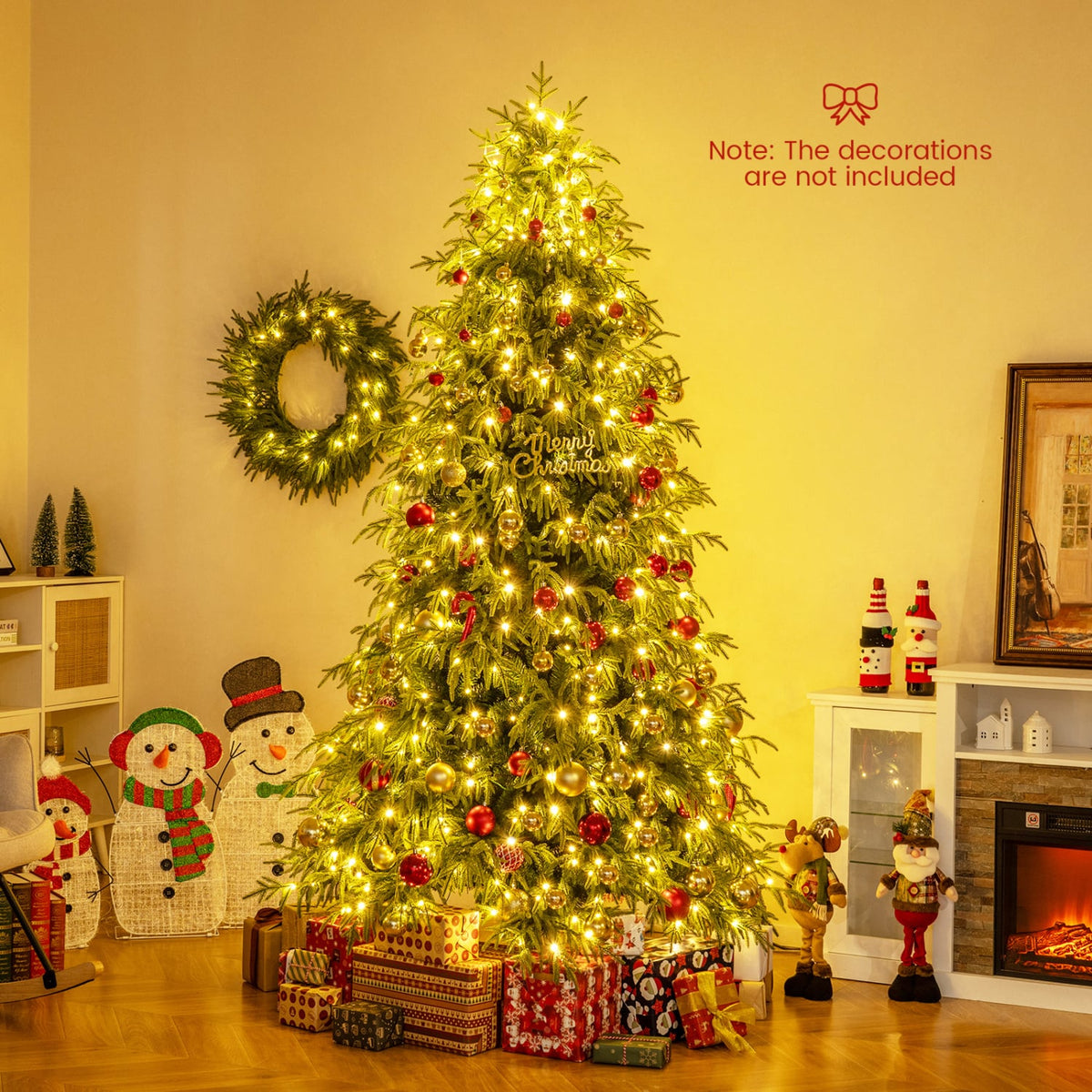 7/7.5/8 Feet Pre-Lit Artificial Christmas Tree Hinged Faux Xmas Tree with Soft Branch Tips-7.5 feet-Christmas Trees-DECOROLALA