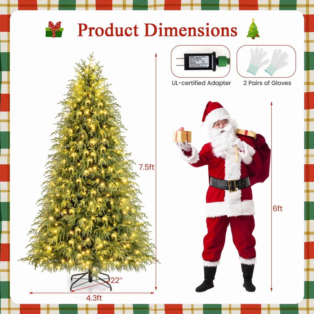 7/7.5/8 Feet Pre-Lit Artificial Christmas Tree Hinged Faux Xmas Tree with Soft Branch Tips-7.5 feet-Christmas Trees-DECOROLALA