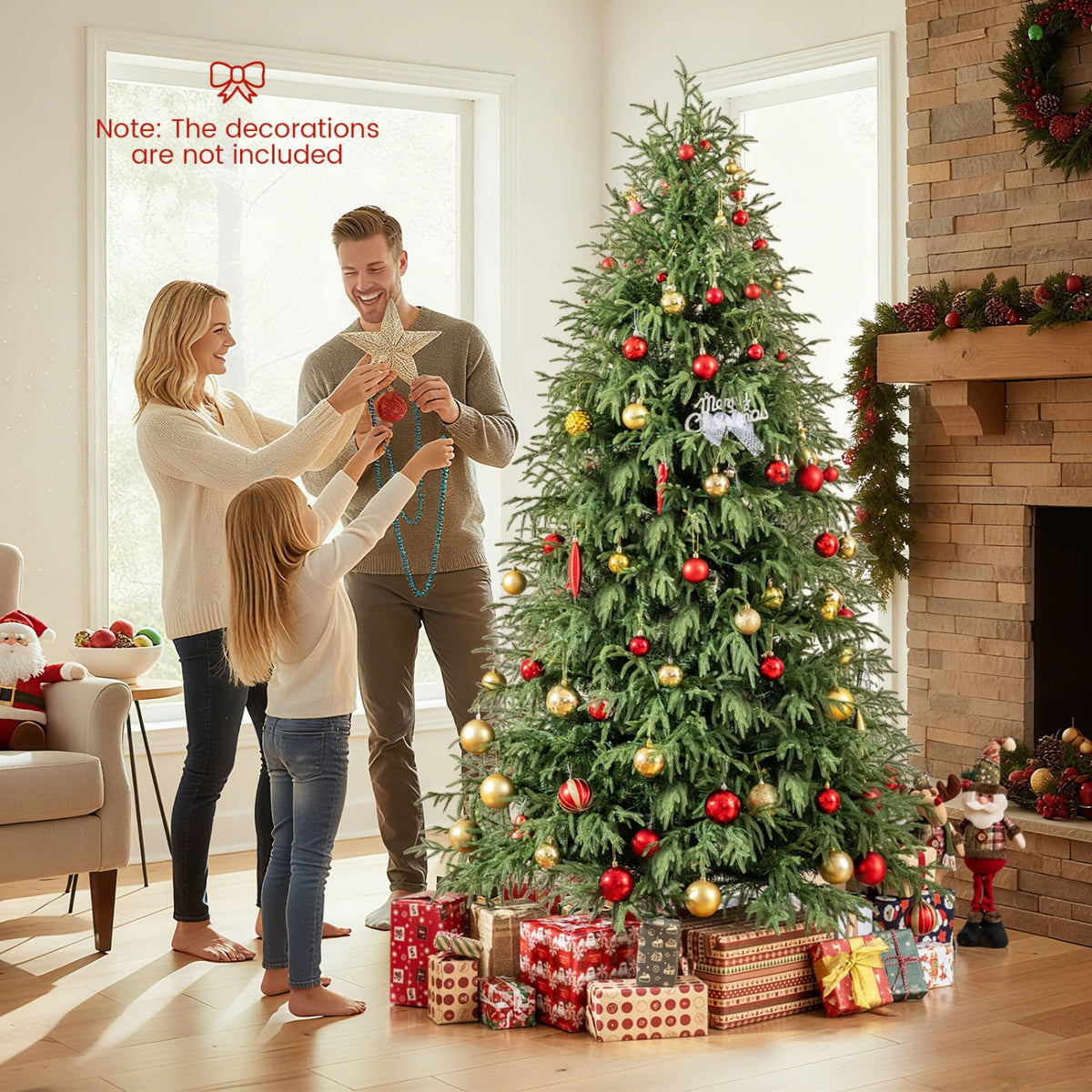 7/7.5/8 Feet Pre-Lit Artificial Christmas Tree Hinged Faux Xmas Tree with Soft Branch Tips-7.5 feet-Christmas Trees-DECOROLALA