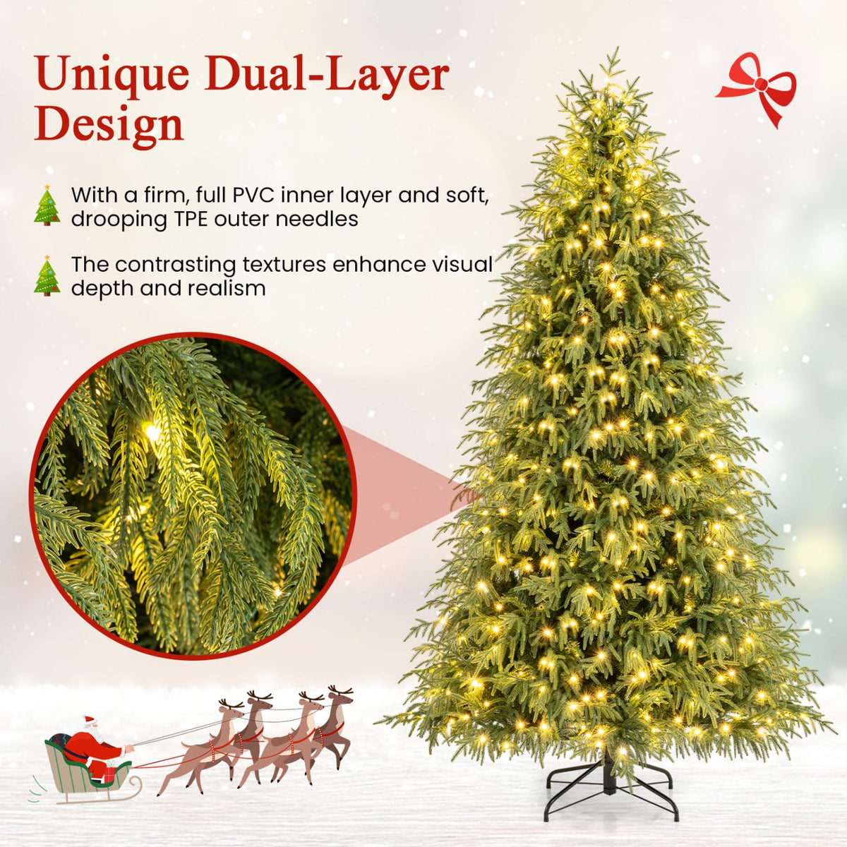 7/7.5/8 Feet Pre-Lit Artificial Christmas Tree Hinged Faux Xmas Tree with Soft Branch Tips-7.5 feet-Christmas Trees-DECOROLALA