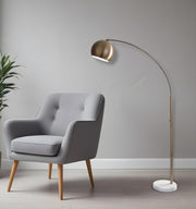 78" Brass Metal Arc Floor Lamp With Brass Metal Bowl Shade-Floor Lamps-DECOROLALA