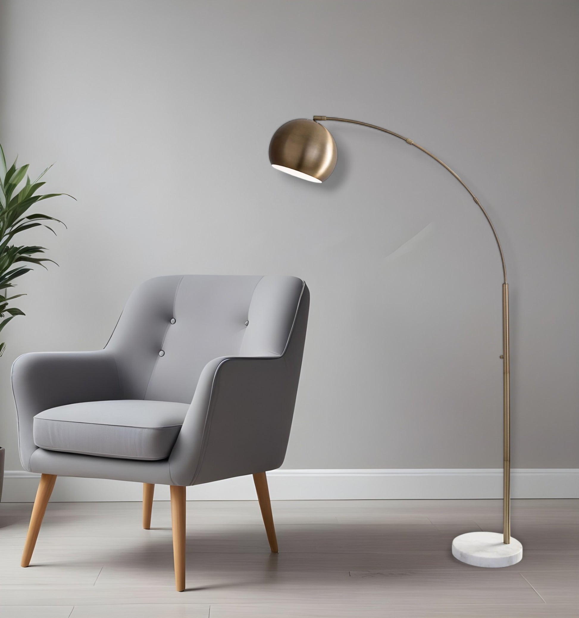 78" Brass Metal Arc Floor Lamp With Brass Metal Bowl Shade-Floor Lamps-DECOROLALA