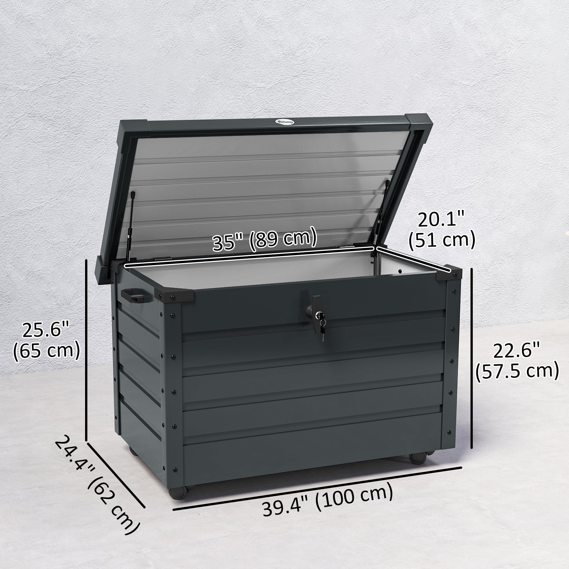 78 Gallon Galvanized Steel Garden Storage Box - Dark Grey-DECOROLALA