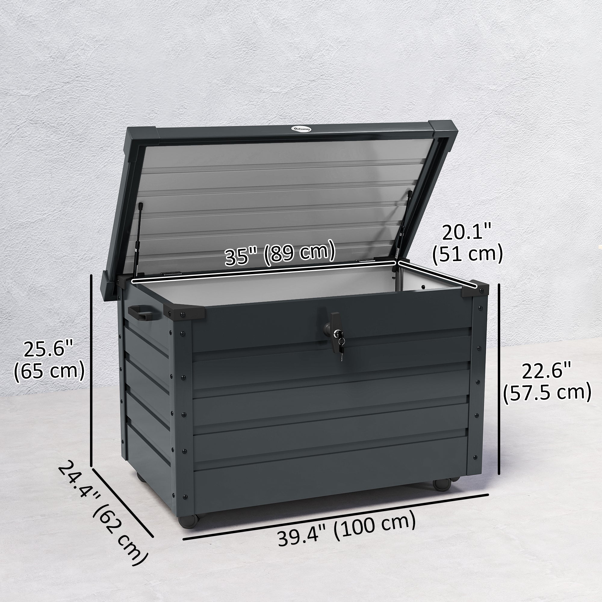 78 Gallon Galvanized Steel Garden Storage Box - Dark Grey-DECOROLALA