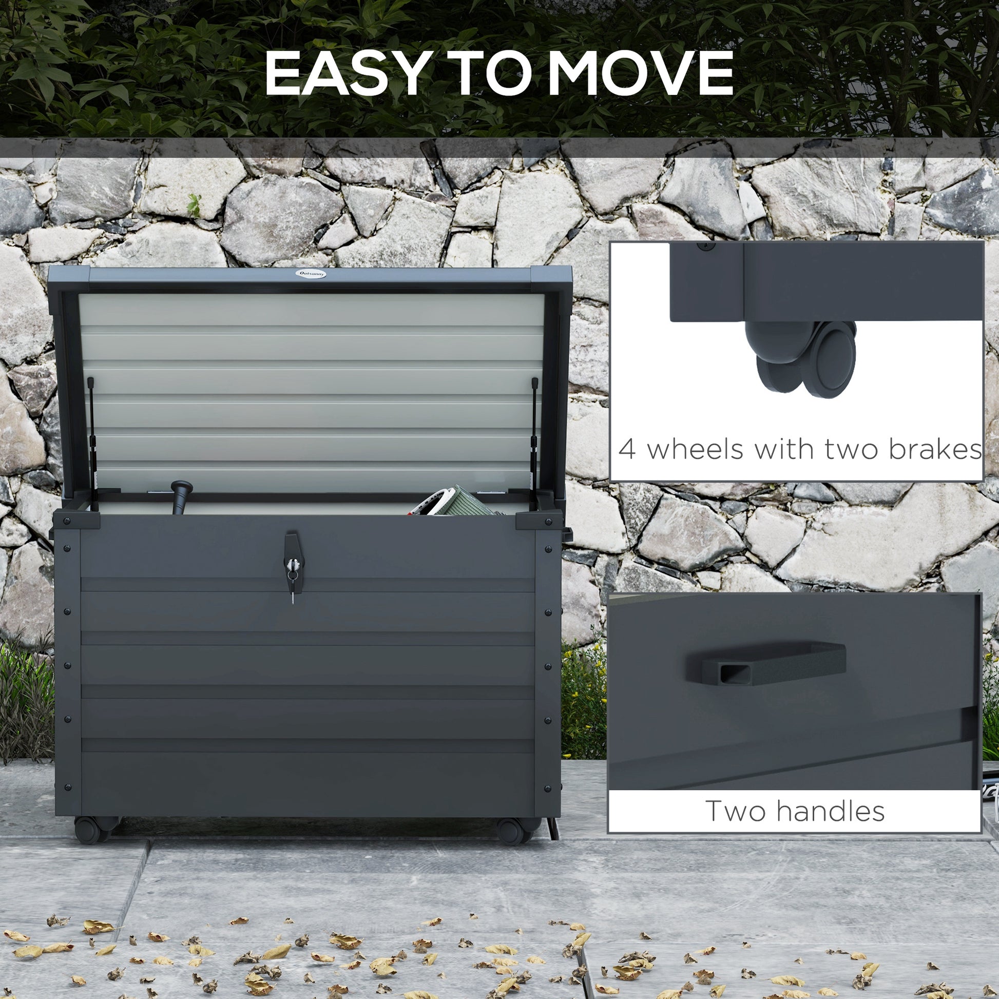 78 Gallon Galvanized Steel Garden Storage Box - Dark Grey-DECOROLALA