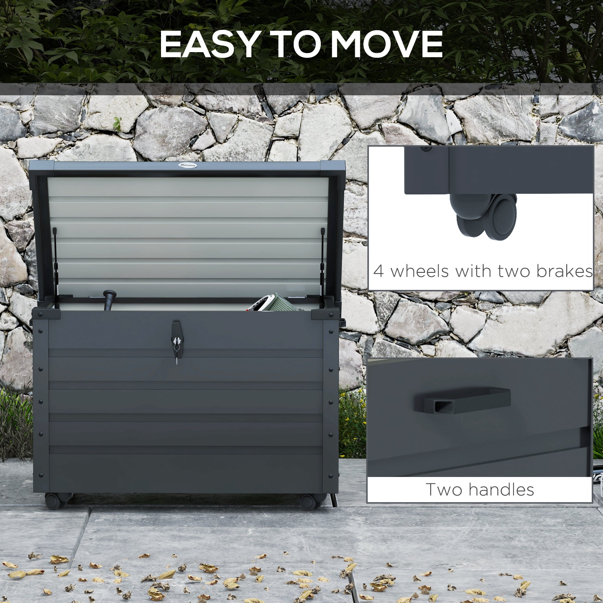 78 Gallon Galvanized Steel Garden Storage Box - Dark Grey-DECOROLALA