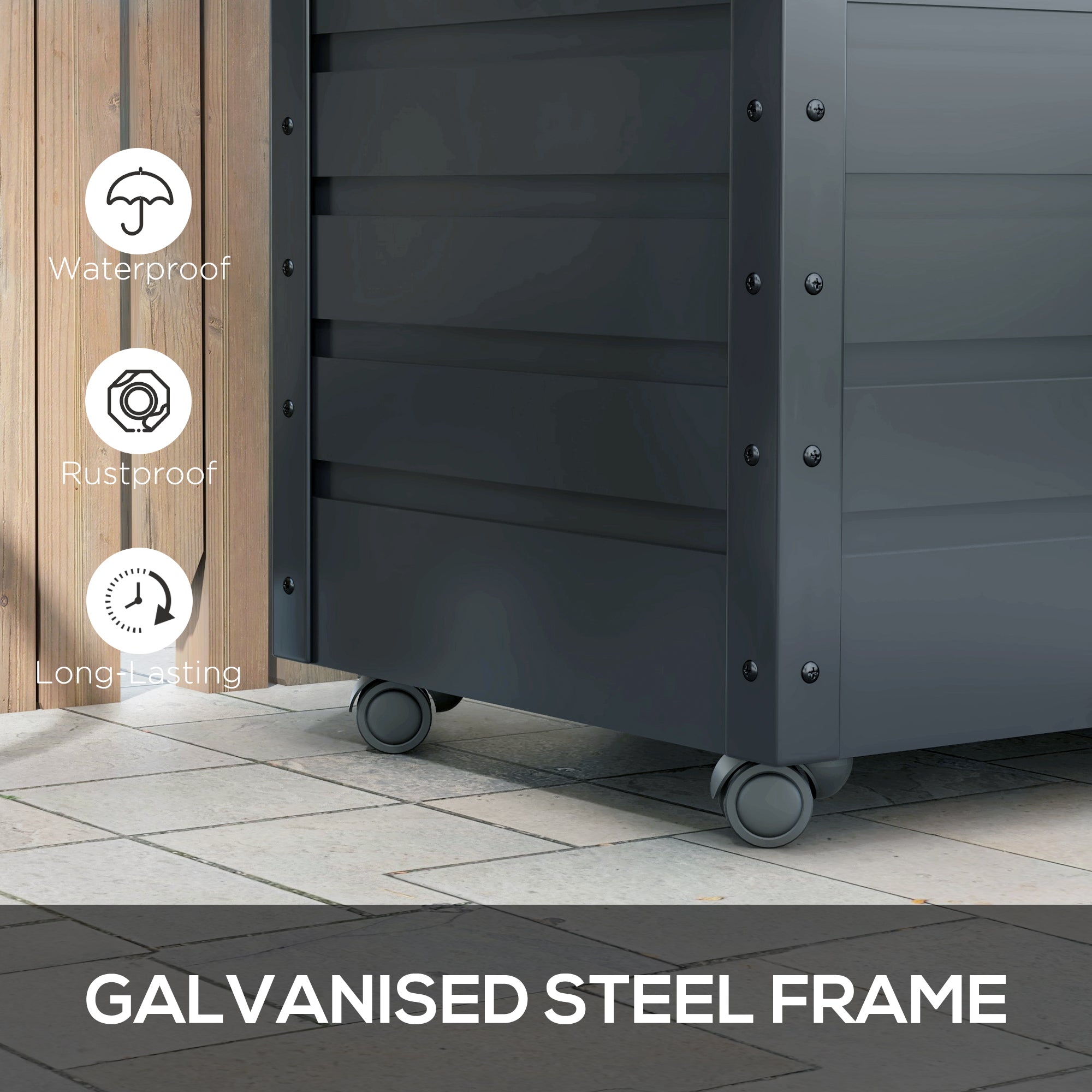 78 Gallon Galvanized Steel Garden Storage Box - Dark Grey-DECOROLALA