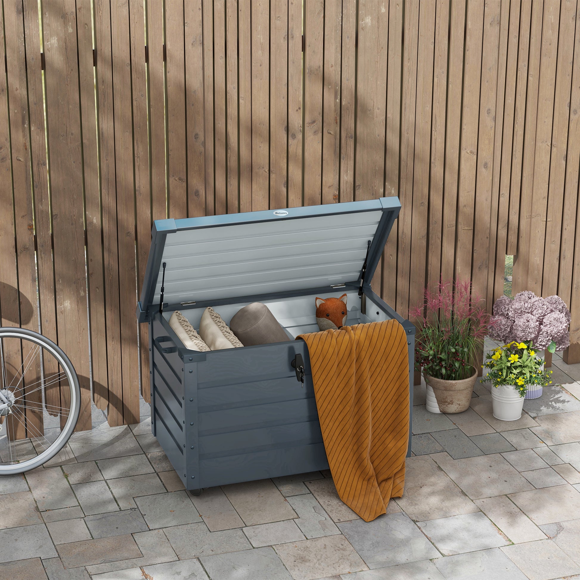 78 Gallon Galvanized Steel Garden Storage Box - Dark Grey-DECOROLALA