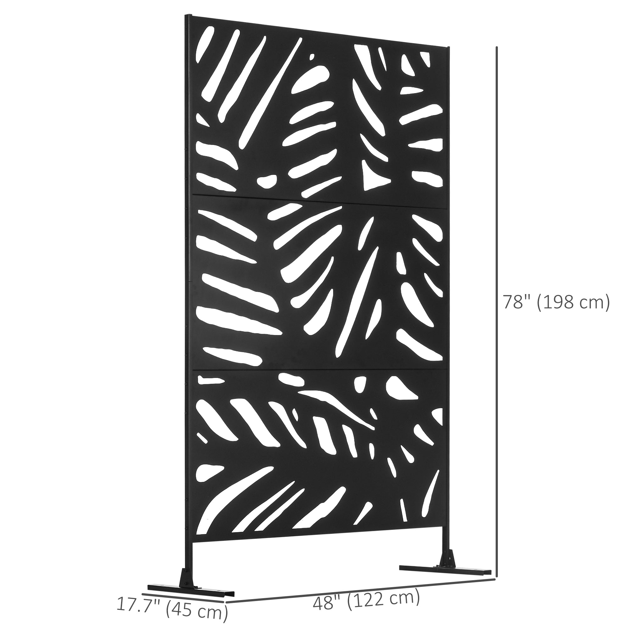 78" Metal Outdoor Privacy Screen - Leaf Pattern Black Steel-DECOROLALA