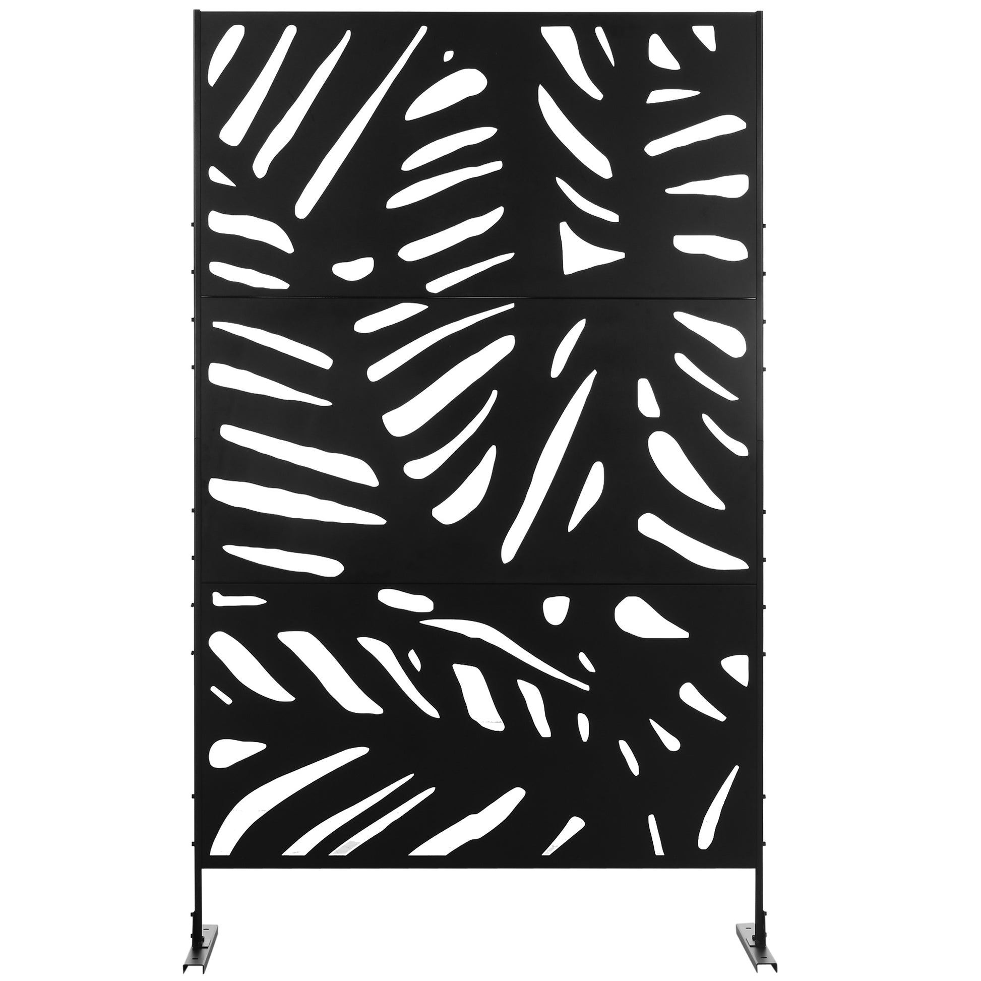 78" Metal Outdoor Privacy Screen - Leaf Pattern Black Steel-DECOROLALA