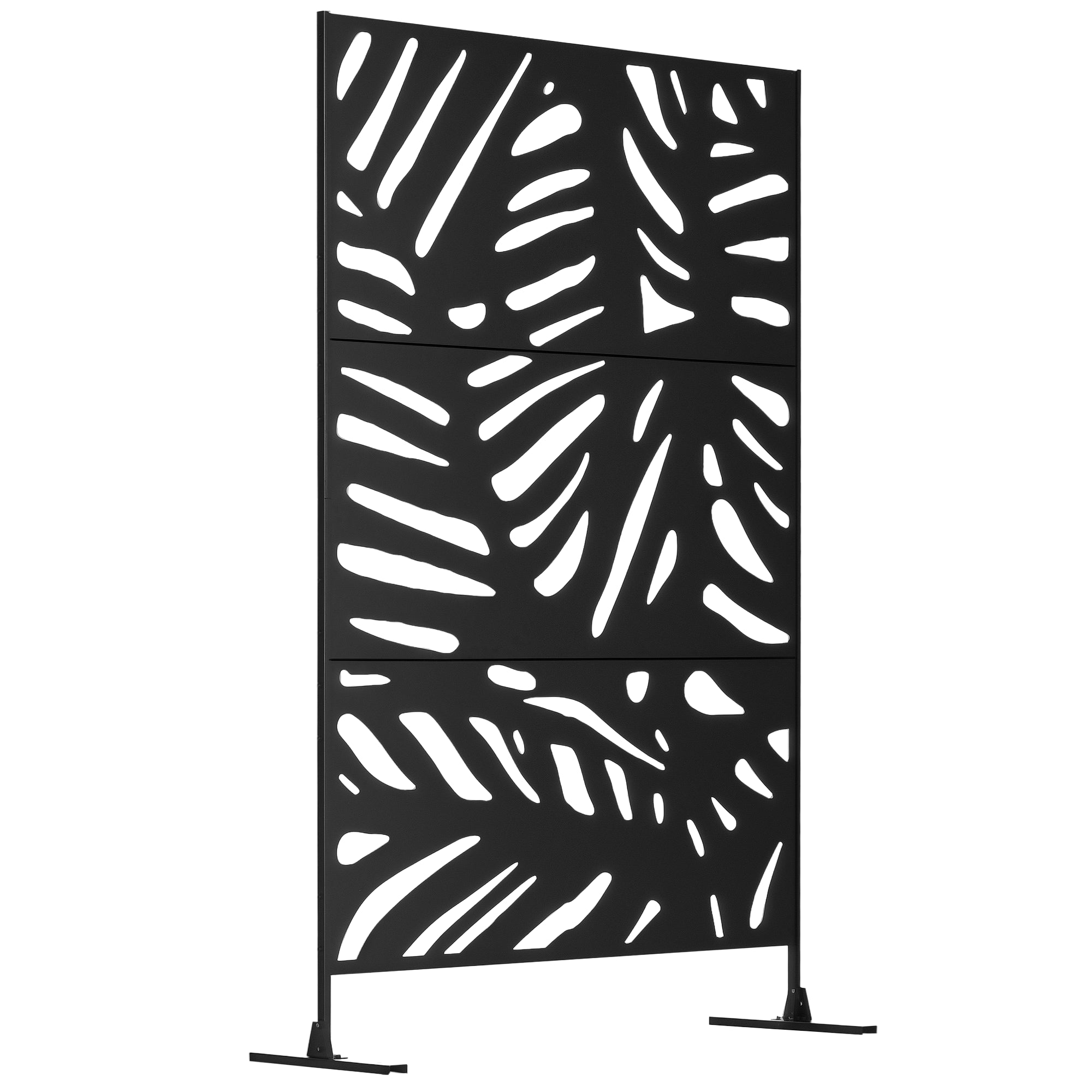 78" Metal Outdoor Privacy Screen - Leaf Pattern Black Steel-DECOROLALA