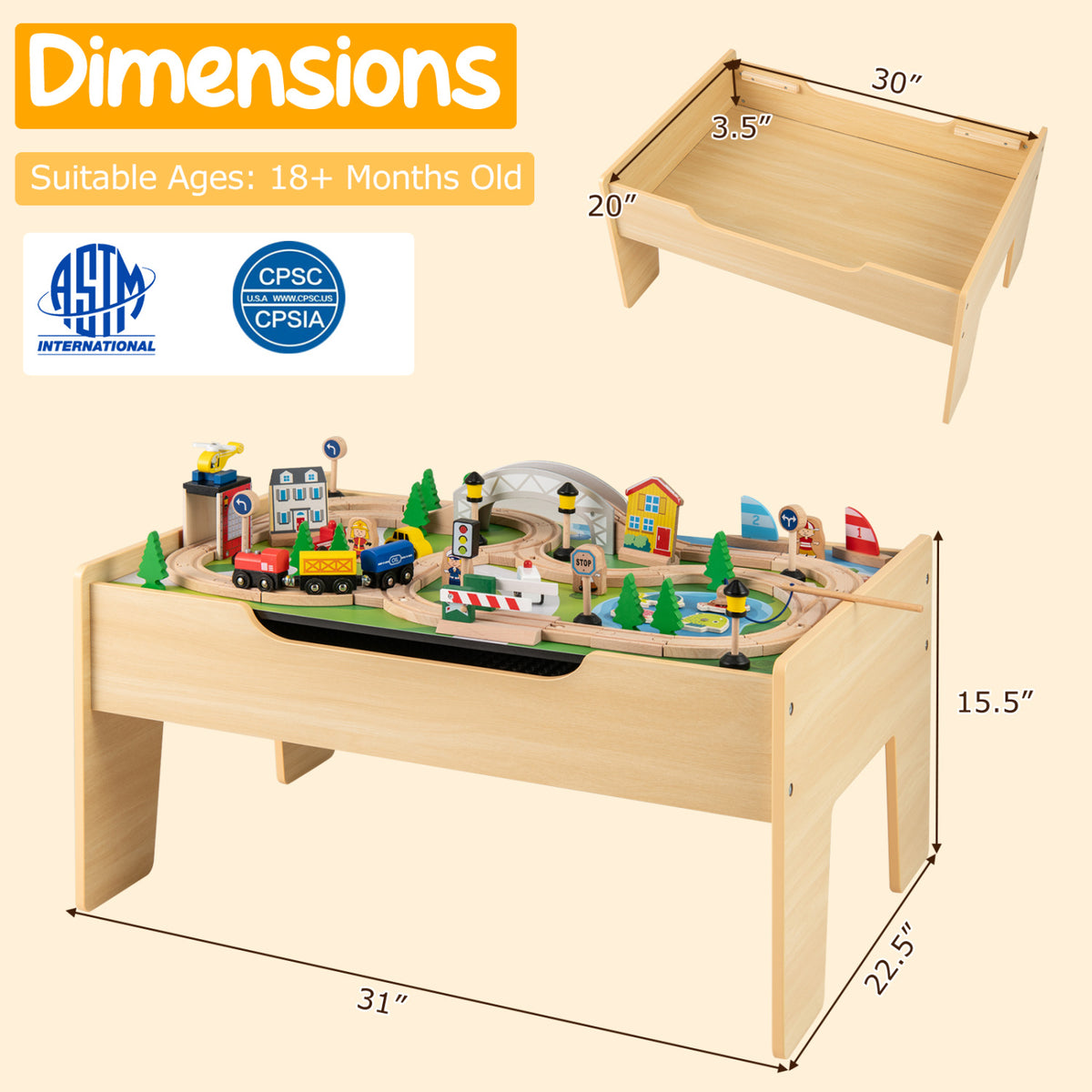 78 Pieces Wooden Train Set Activity Railway Playset for Kids Aged 18M+