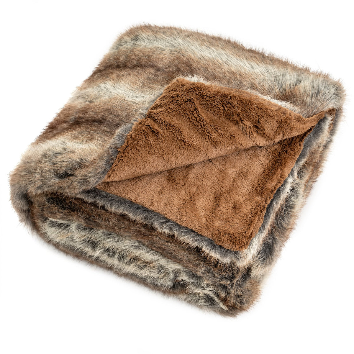 780GSM Soft Plush Fuzzy Luxury Faux Fox Fur Blanket for Sofa-Brown-Bedding-DECOROLALA