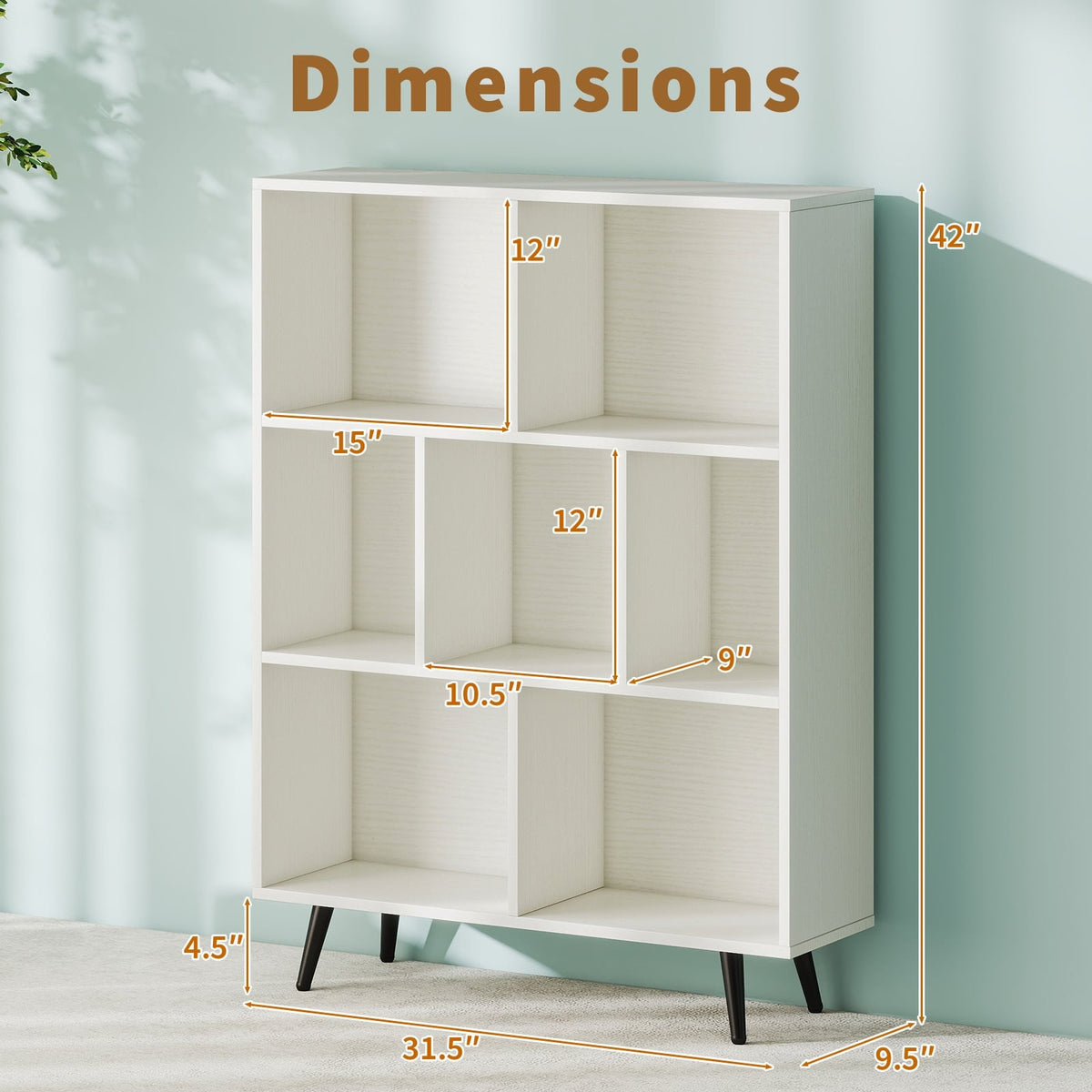 7/8/10-Cube Bookcase with 5 Tapered Metal Legs-7 Cubes-Bookcases-DECOROLALA
