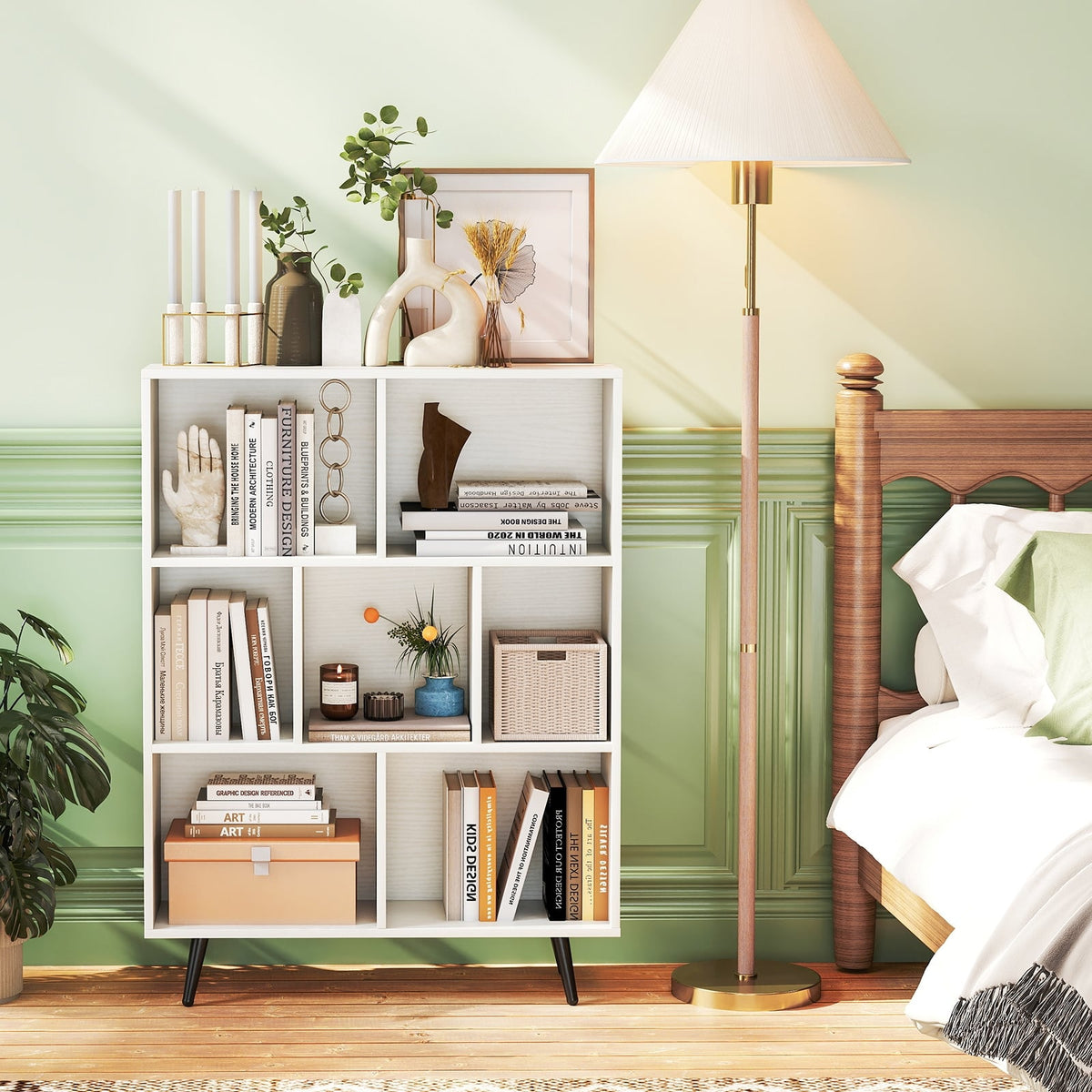 7/8/10-Cube Bookcase with 5 Tapered Metal Legs-7 Cubes-Bookcases-DECOROLALA