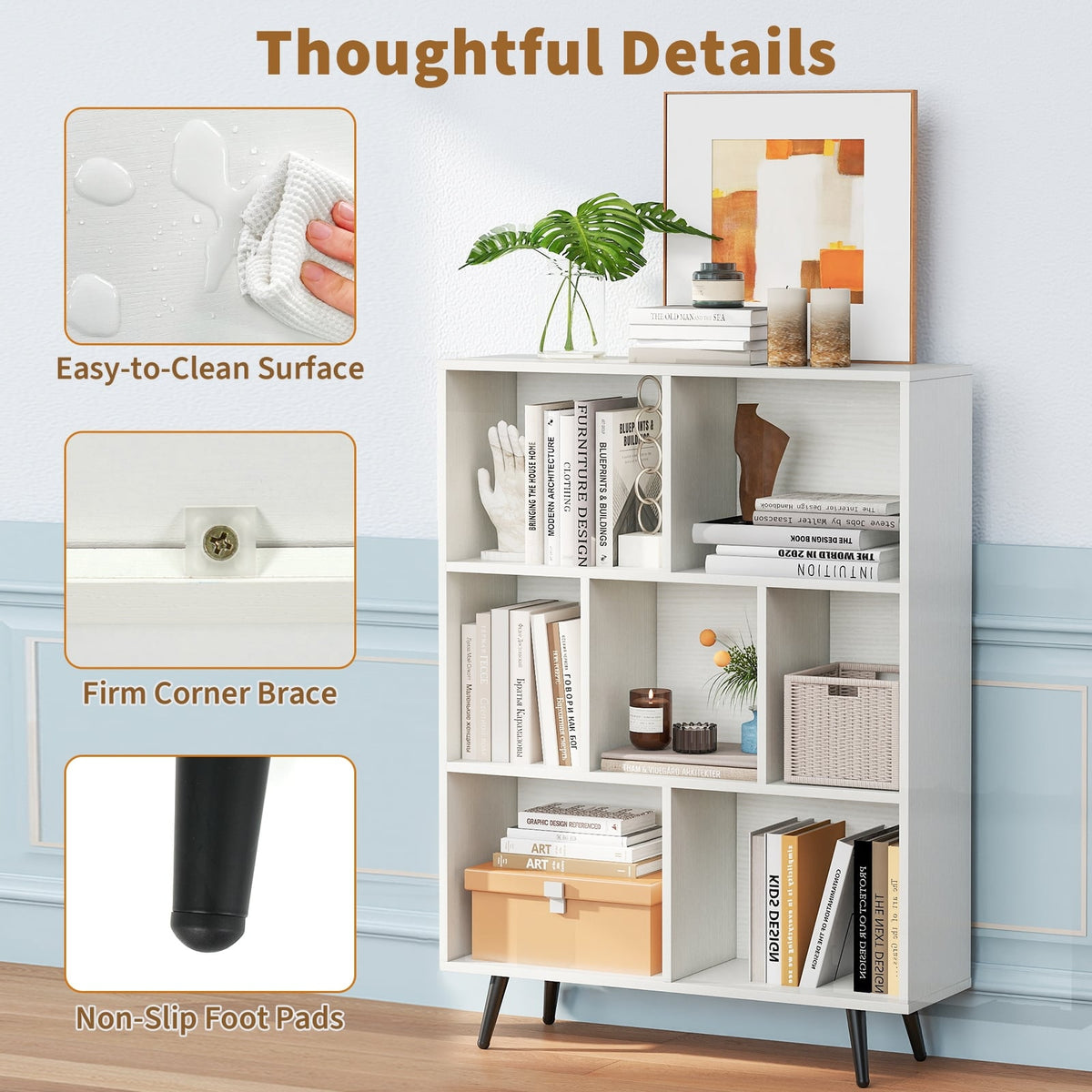 7/8/10-Cube Bookcase with 5 Tapered Metal Legs-7 Cubes-Bookcases-DECOROLALA