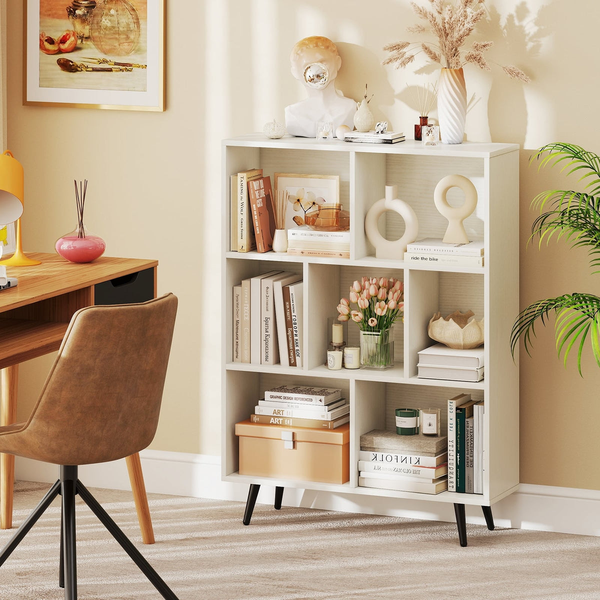 7/8/10-Cube Bookcase with 5 Tapered Metal Legs-7 Cubes-Bookcases-DECOROLALA