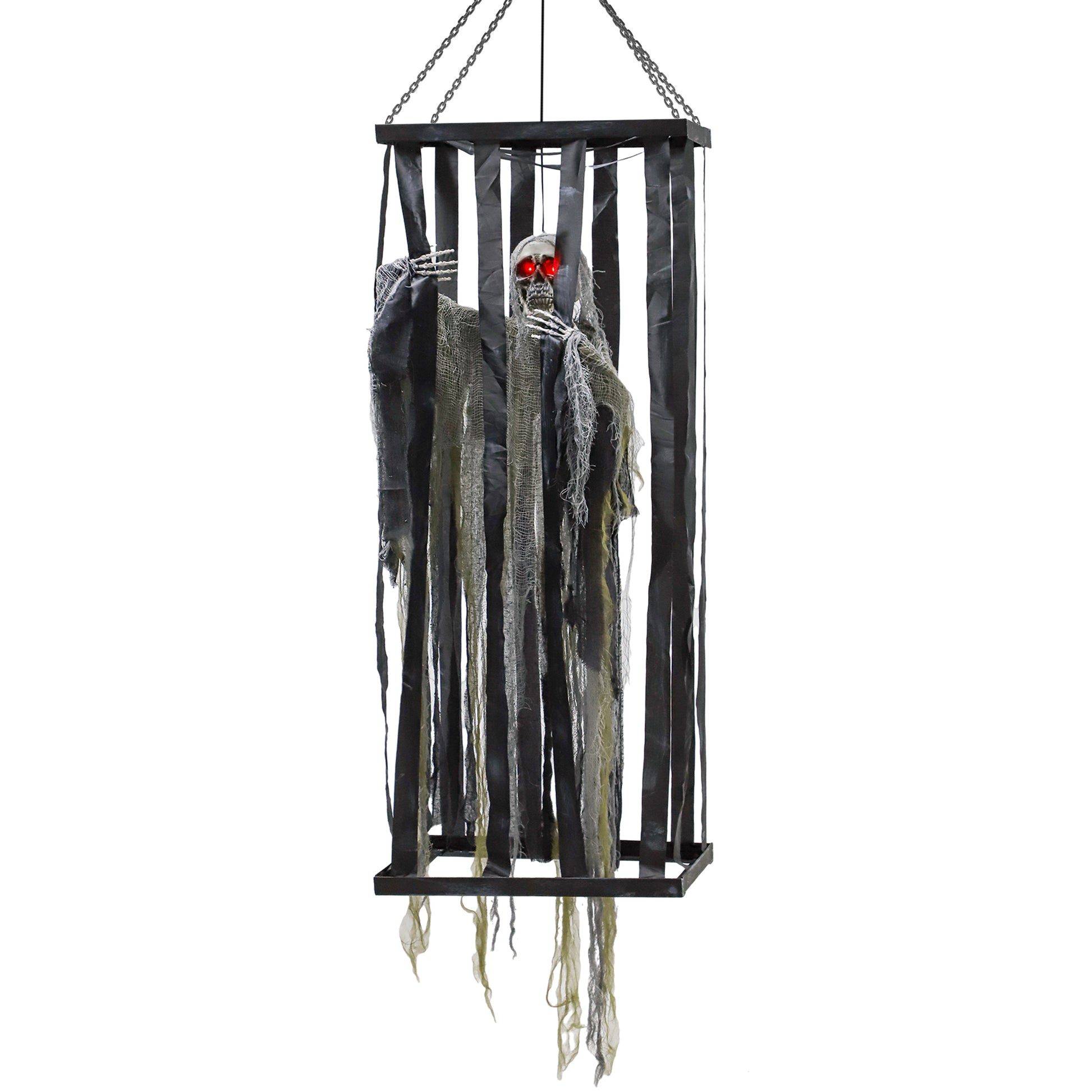 78.7" Animatronic Hanging Skeleton Reaper in Cage - Grey Green-Home Furnishings > Holiday & Seasonal > Halloween Decorations-DECOROLALA