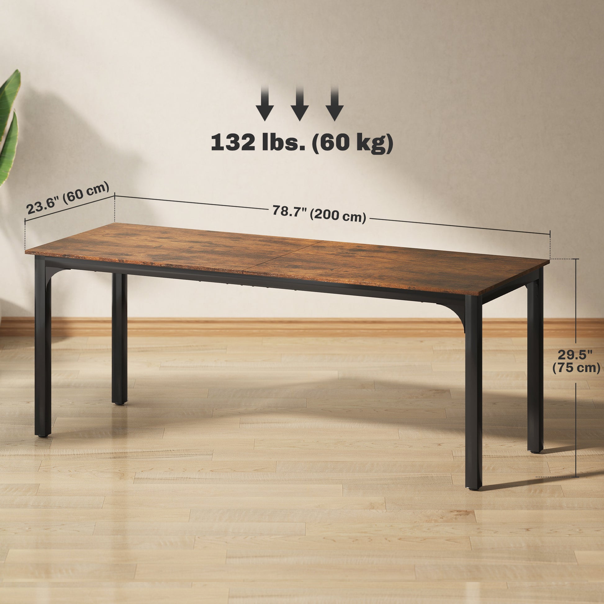 79" Computer Desk, Desktop Desk with Metal Legs, Rustic Brown-Office Products > Office Furniture > Office Desks & Work Stations > Computer Desks-DECOROLALA
