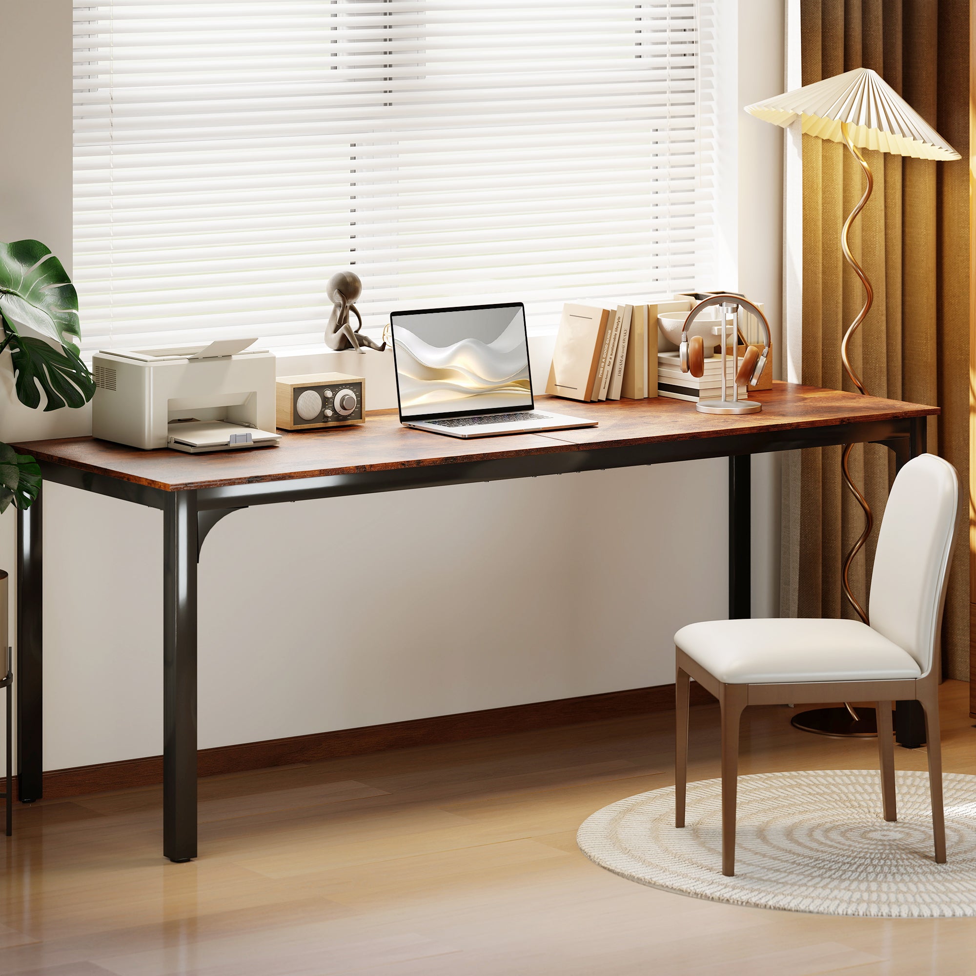 79" Computer Desk, Desktop Desk with Metal Legs, Rustic Brown-Office Products > Office Furniture > Office Desks & Work Stations > Computer Desks-DECOROLALA
