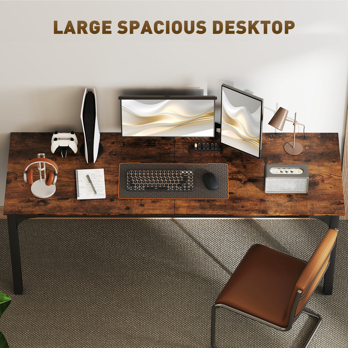 79" Computer Desk - Rustic Brown Industrial Office Table-Office Products > Office Furniture > Office Desks & Work Stations > Computer Desks-DECOROLALA