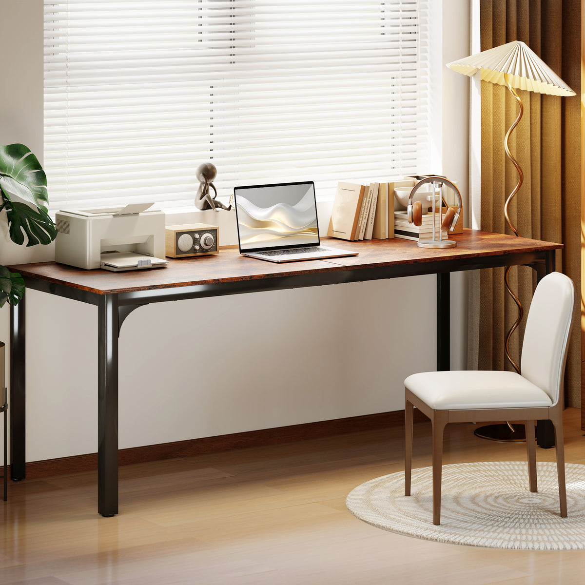 79" Computer Desk - Rustic Brown Industrial Office Table-Office Products > Office Furniture > Office Desks & Work Stations > Computer Desks-DECOROLALA