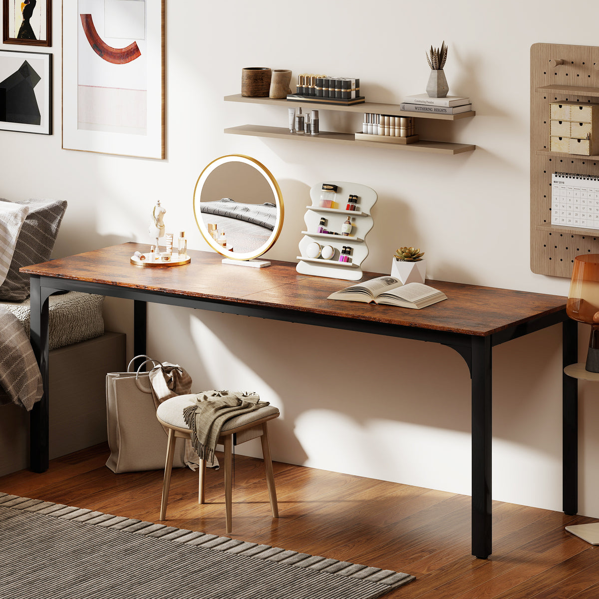 79" Computer Desk - Rustic Brown Industrial Office Table-Office Products > Office Furniture > Office Desks & Work Stations > Computer Desks-DECOROLALA