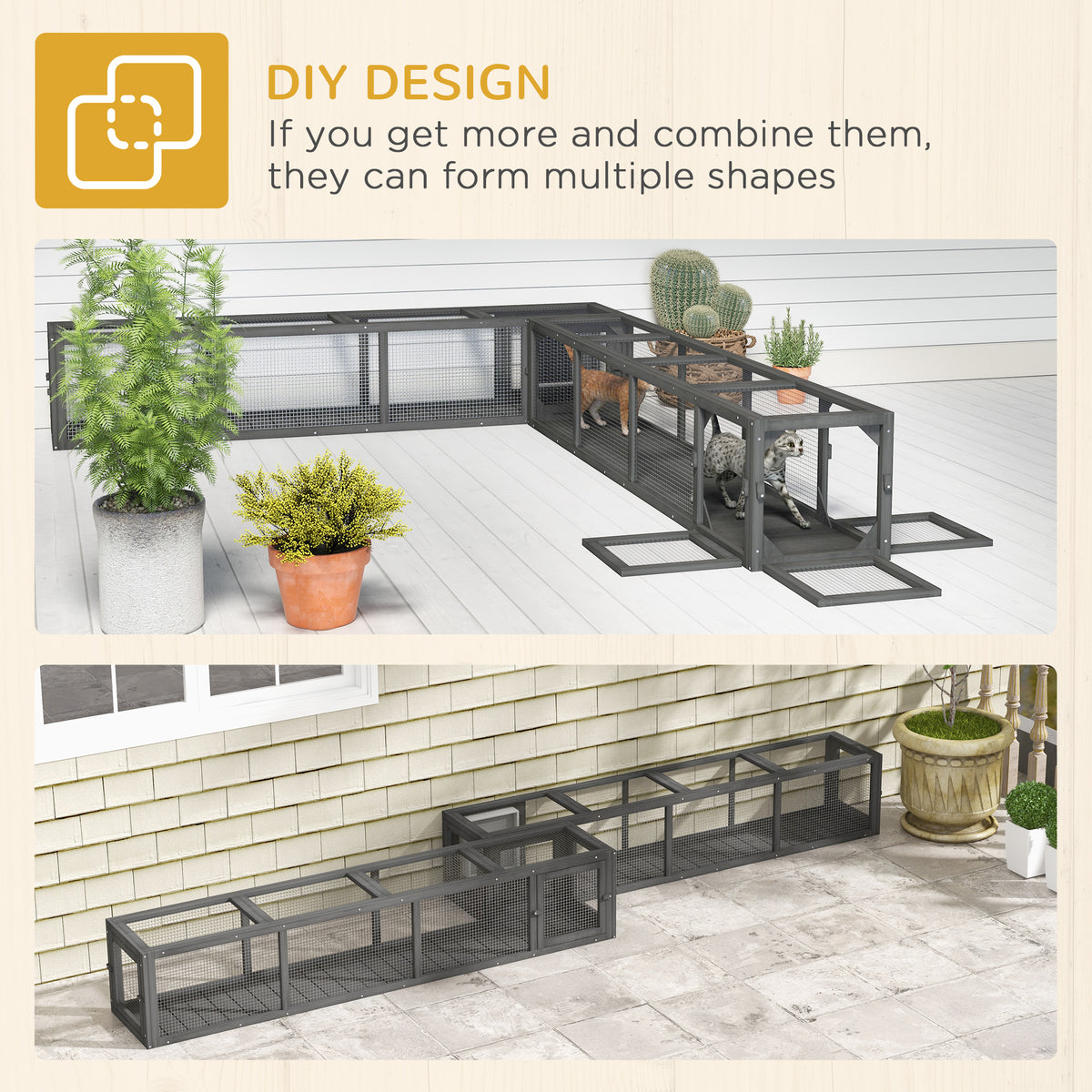 79" Extendable Wood Cat Tunnel - Lead Grey Indoor/Outdoor Enclosure-Cats-DECOROLALA