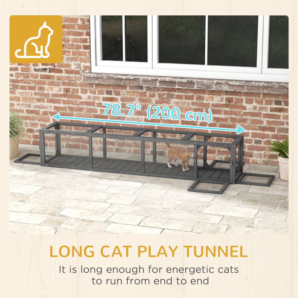 79" Extendable Wood Cat Tunnel - Lead Grey Indoor/Outdoor Enclosure-Cats-DECOROLALA
