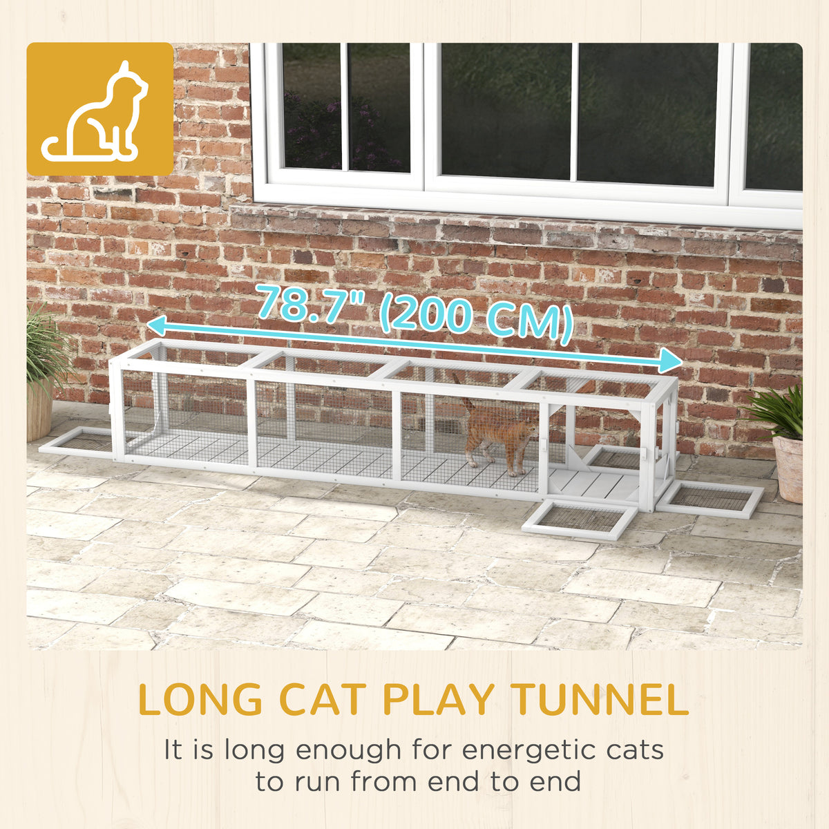 79" Extendable Wood Cat Tunnel - White Indoor/Outdoor Enclosure-Cats-DECOROLALA