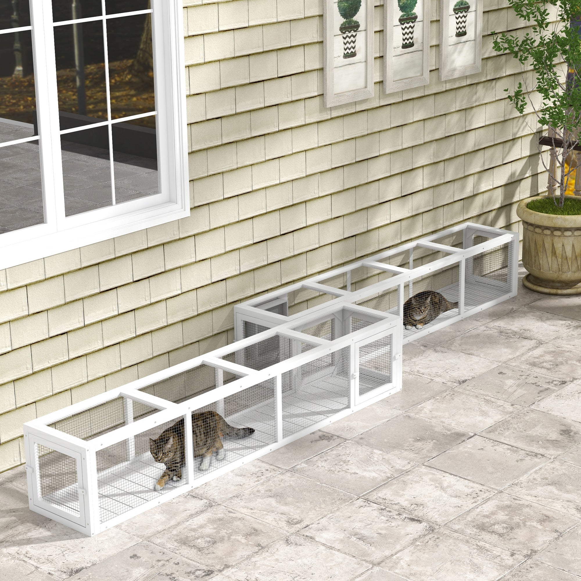 79" Extendable Wood Cat Tunnel - White Indoor/Outdoor Enclosure-Cats-DECOROLALA