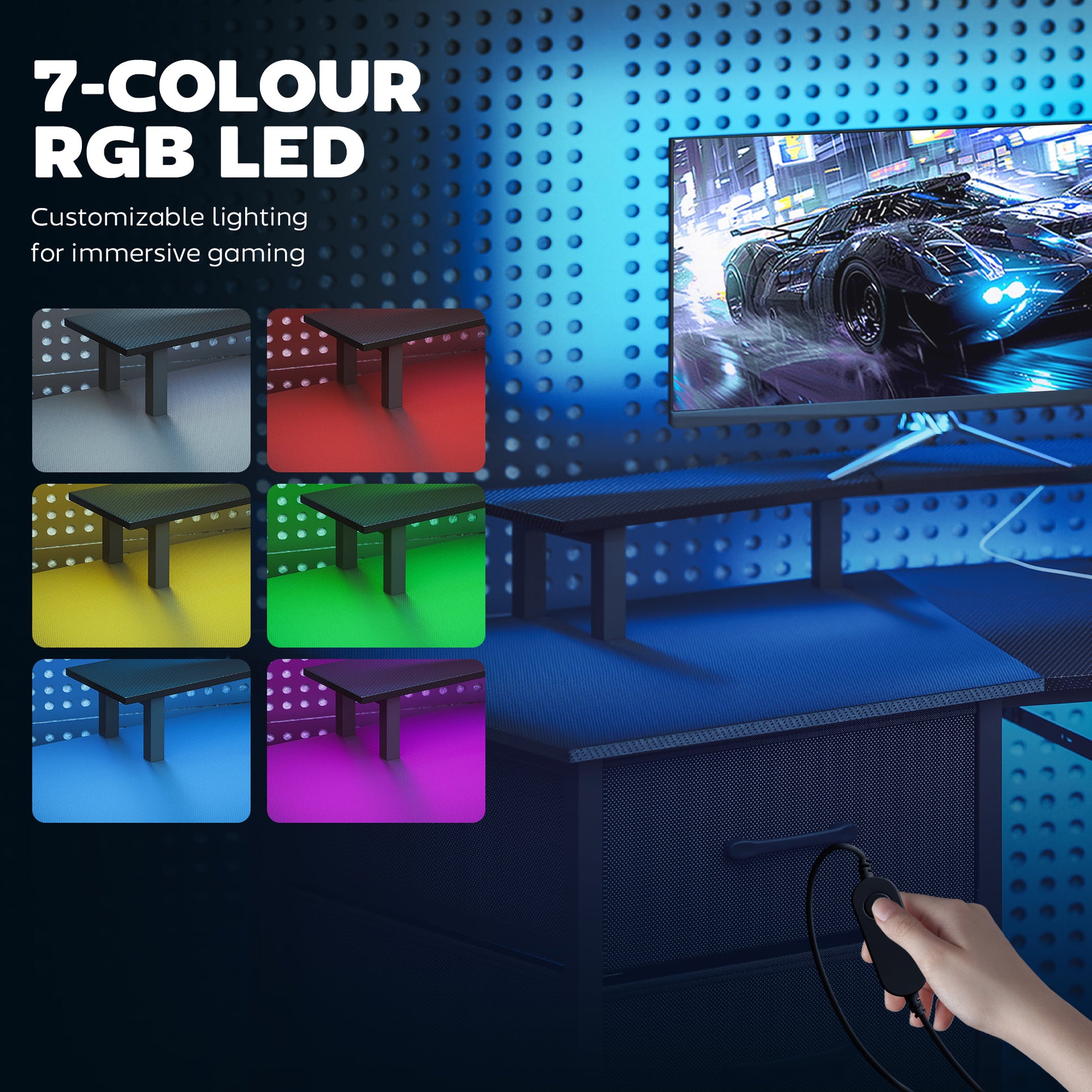 79" Gaming Desk with RGB Lights, Power Outlets & Drawers - Black-DECOROLALA