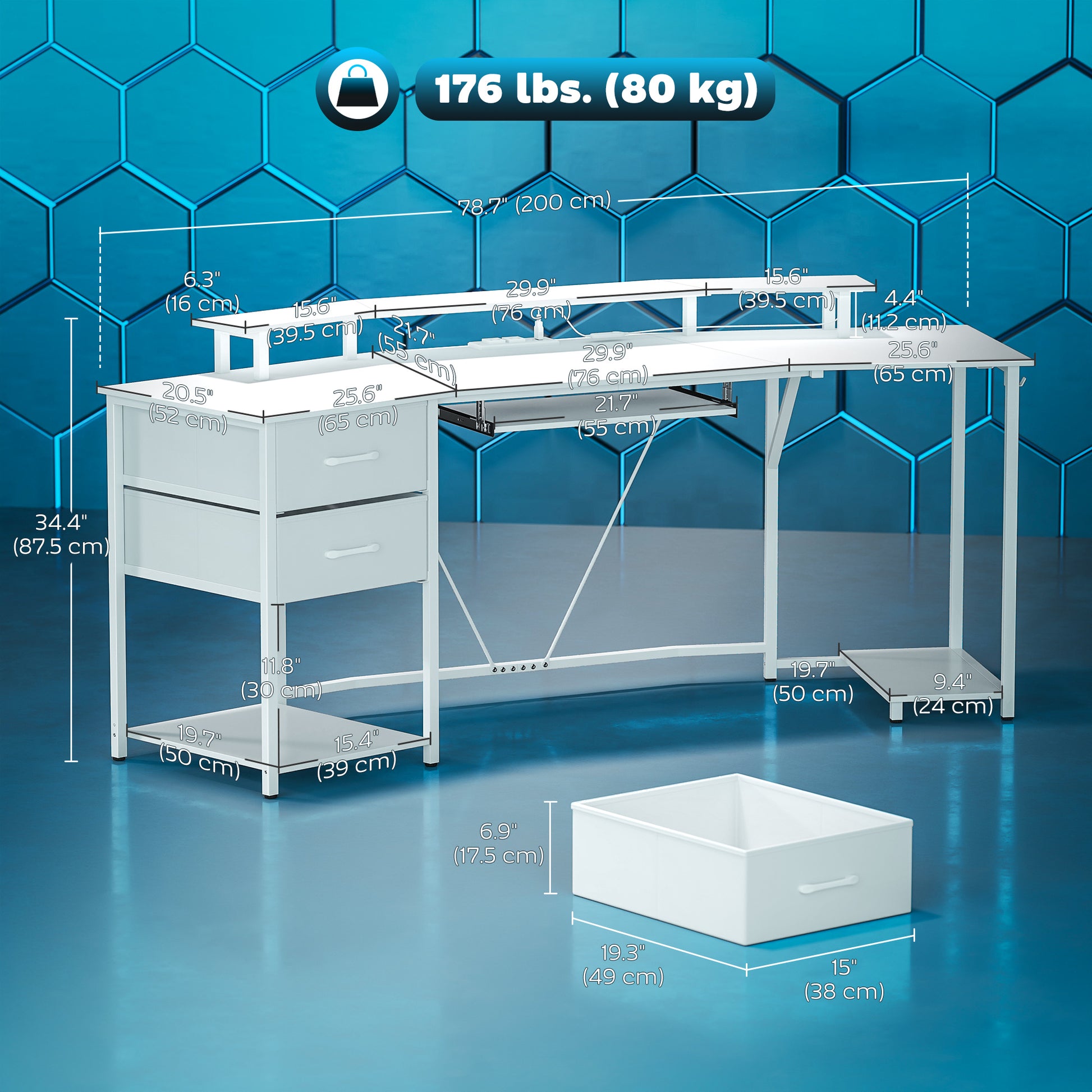 79" Gaming Desk with RGB Lights & Power Outlets - White-DECOROLALA