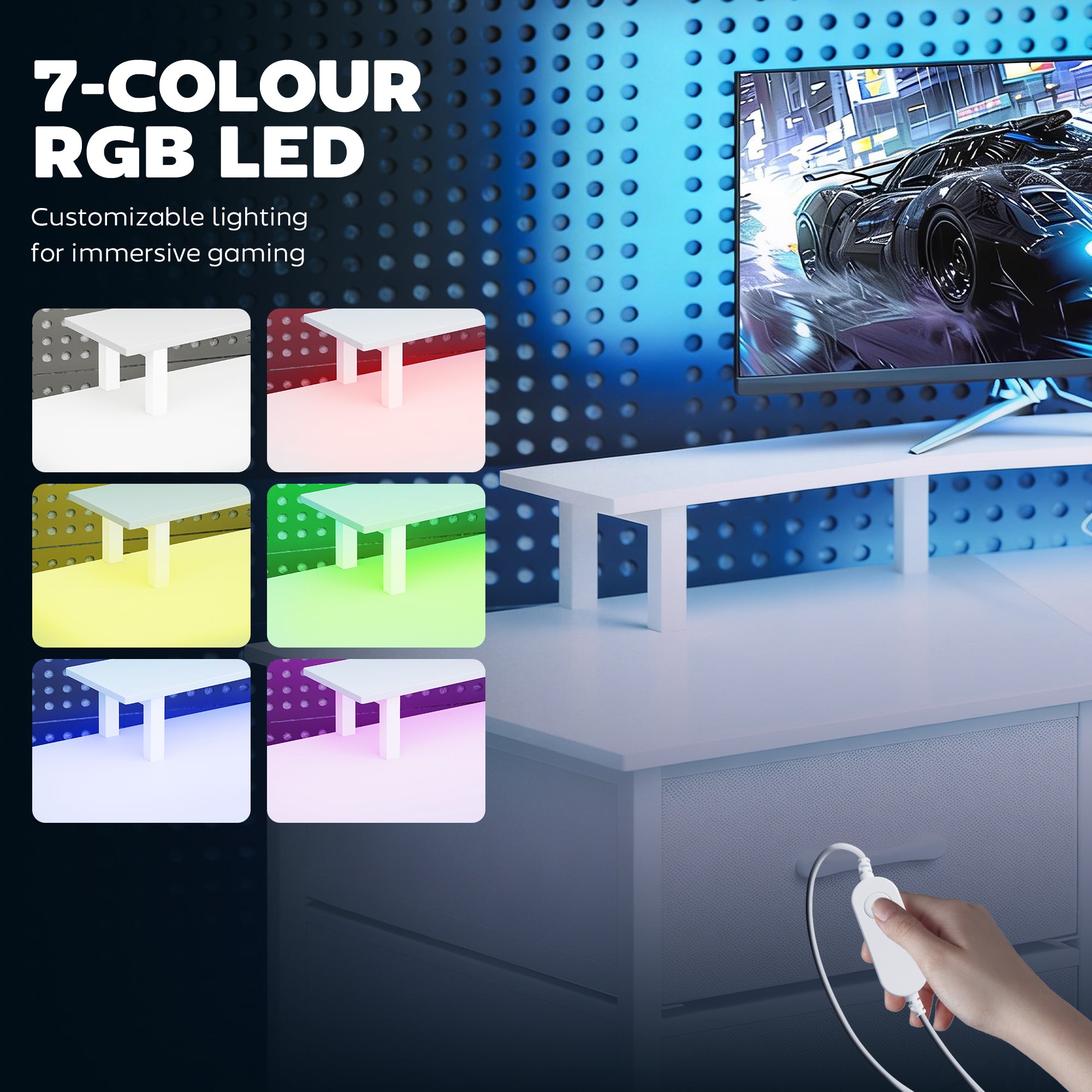 79" Gaming Desk with RGB Lights & Power Outlets - White-DECOROLALA