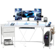 79" Gaming Desk with RGB Lights & Power Outlets - White-DECOROLALA