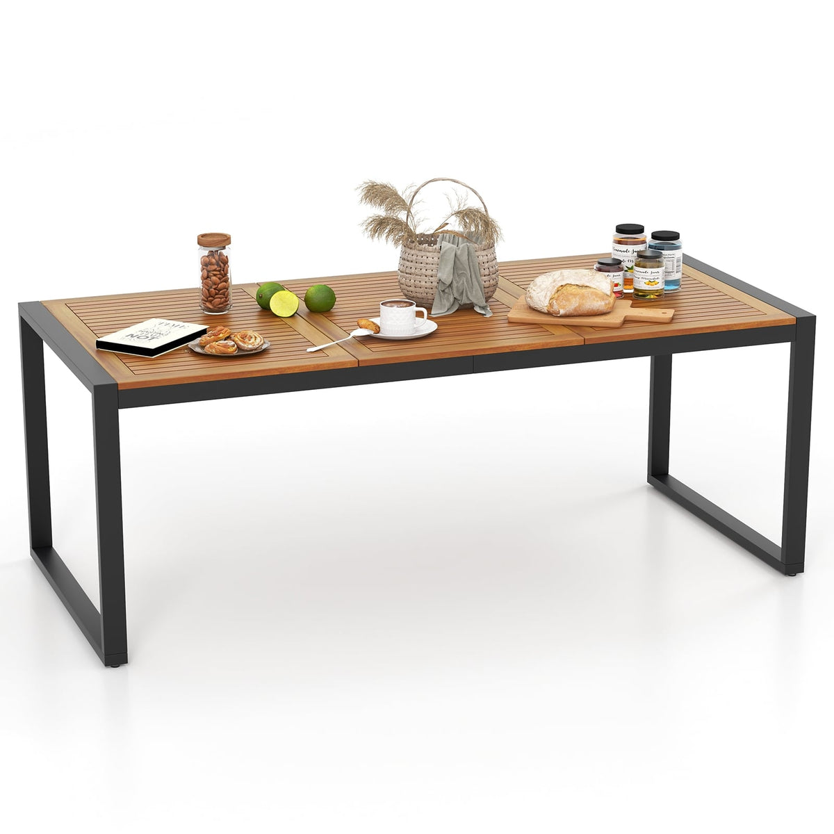 79 Inch Acacia Wood Patio Table with 1.9 Inch Umbrella Hole for Garden and Poolside-Patio Dining Tables-DECOROLALA
