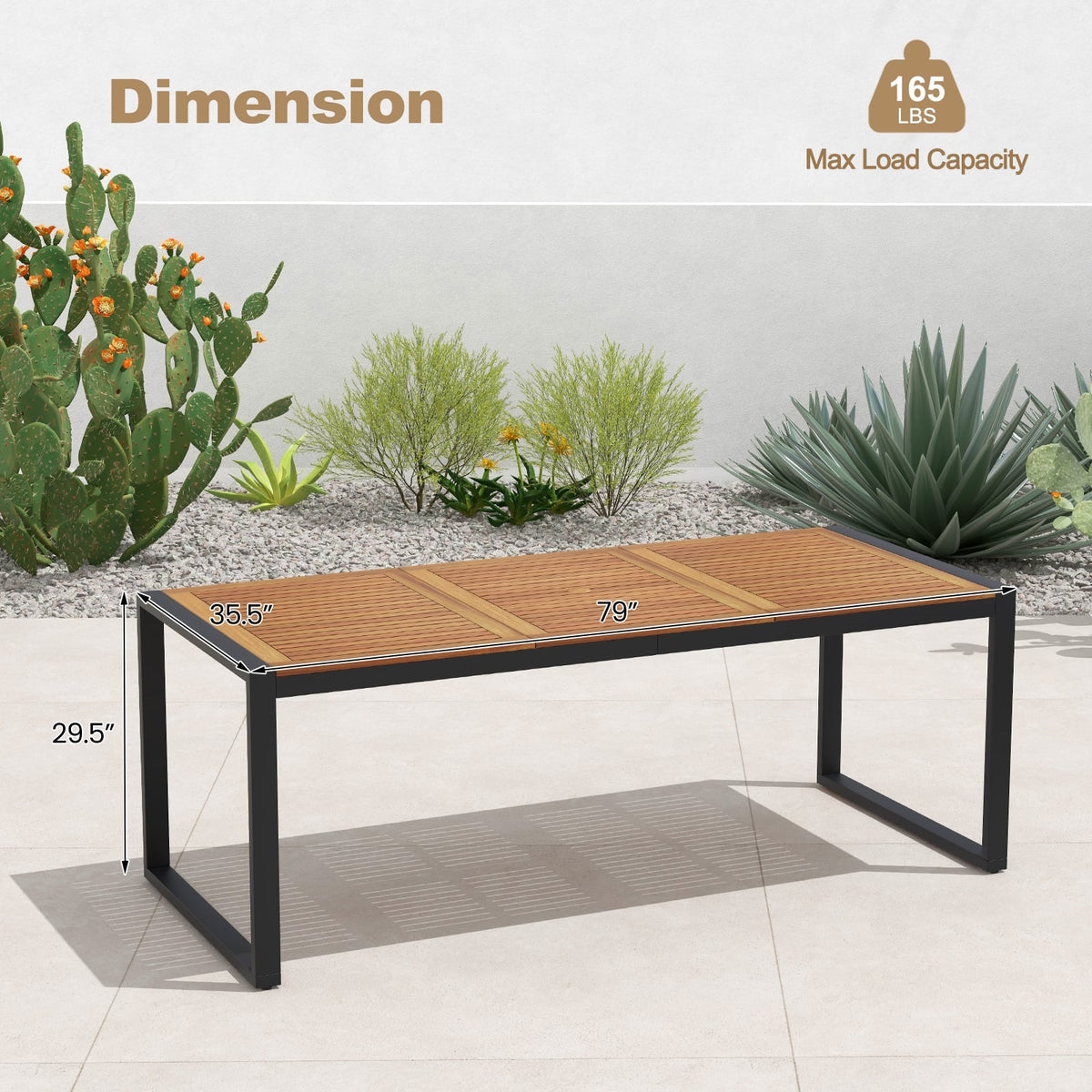 79 Inch Acacia Wood Patio Table with 1.9 Inch Umbrella Hole for Garden and Poolside-Patio Dining Tables-DECOROLALA