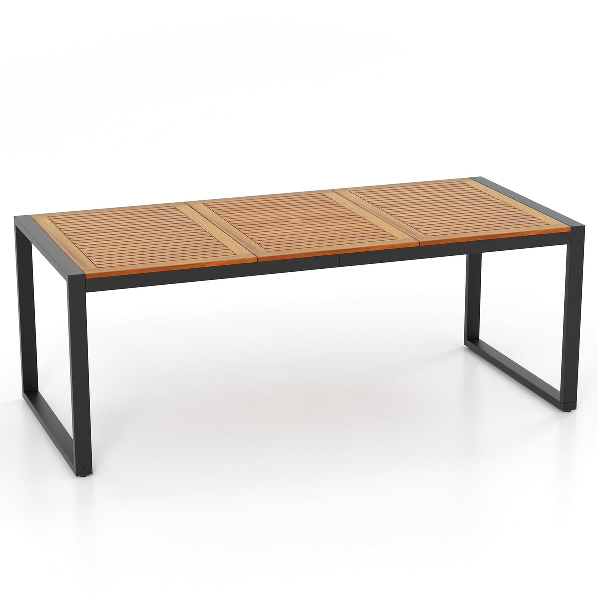 79 Inch Acacia Wood Patio Table with 1.9 Inch Umbrella Hole for Garden and Poolside-Patio Dining Tables-DECOROLALA