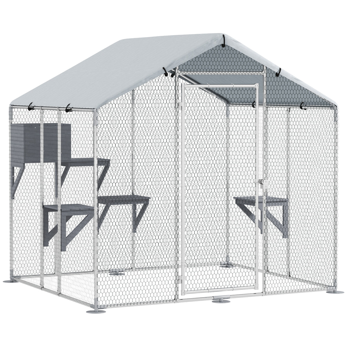 79" Metal Outdoor Catio - Silver Large Cat Enclosure with Cover-Cats-DECOROLALA