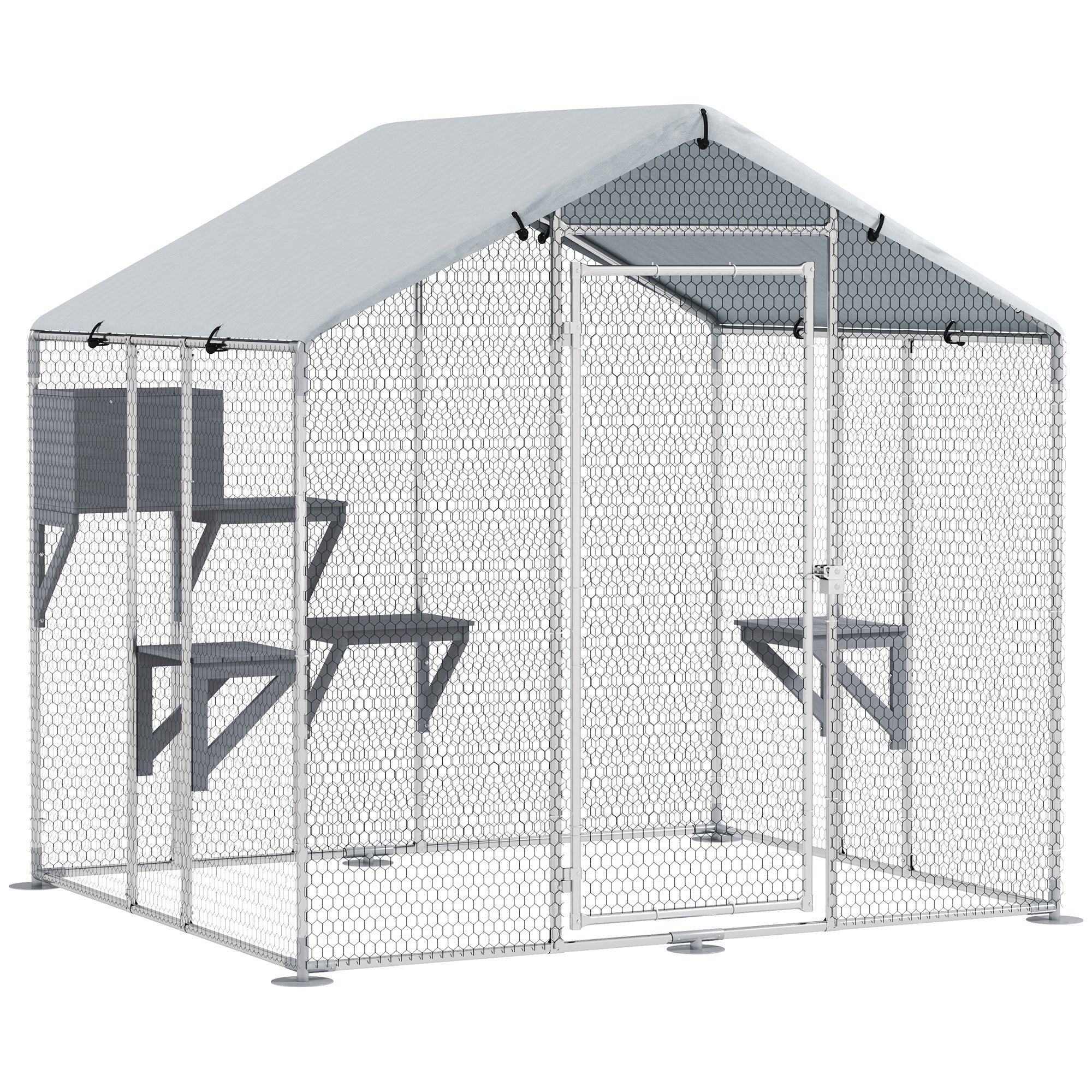 79" Metal Outdoor Catio - Silver Large Cat Enclosure with Cover-Cats-DECOROLALA