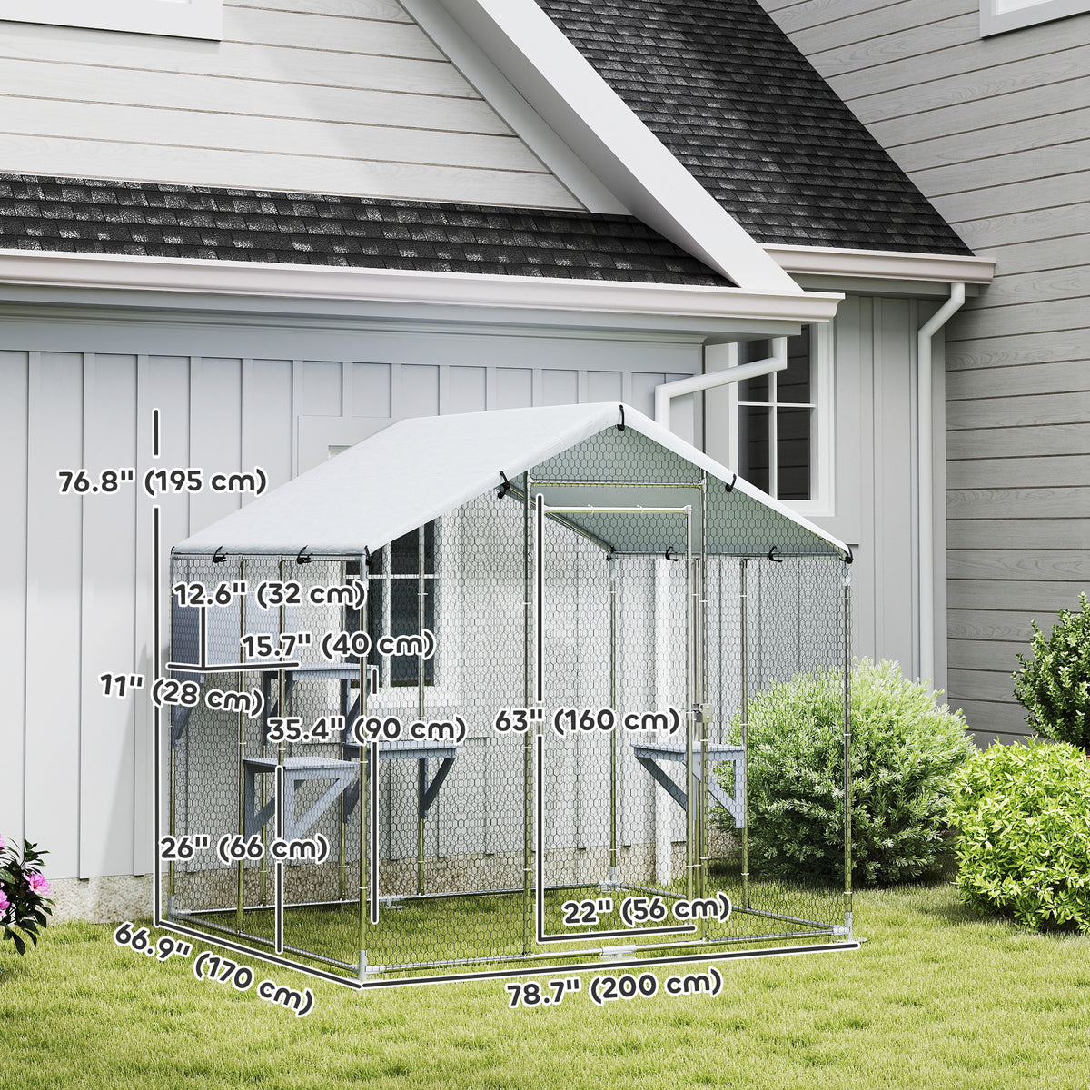 79" Metal Outdoor Catio - Silver Large Cat Enclosure with Cover-Cats-DECOROLALA