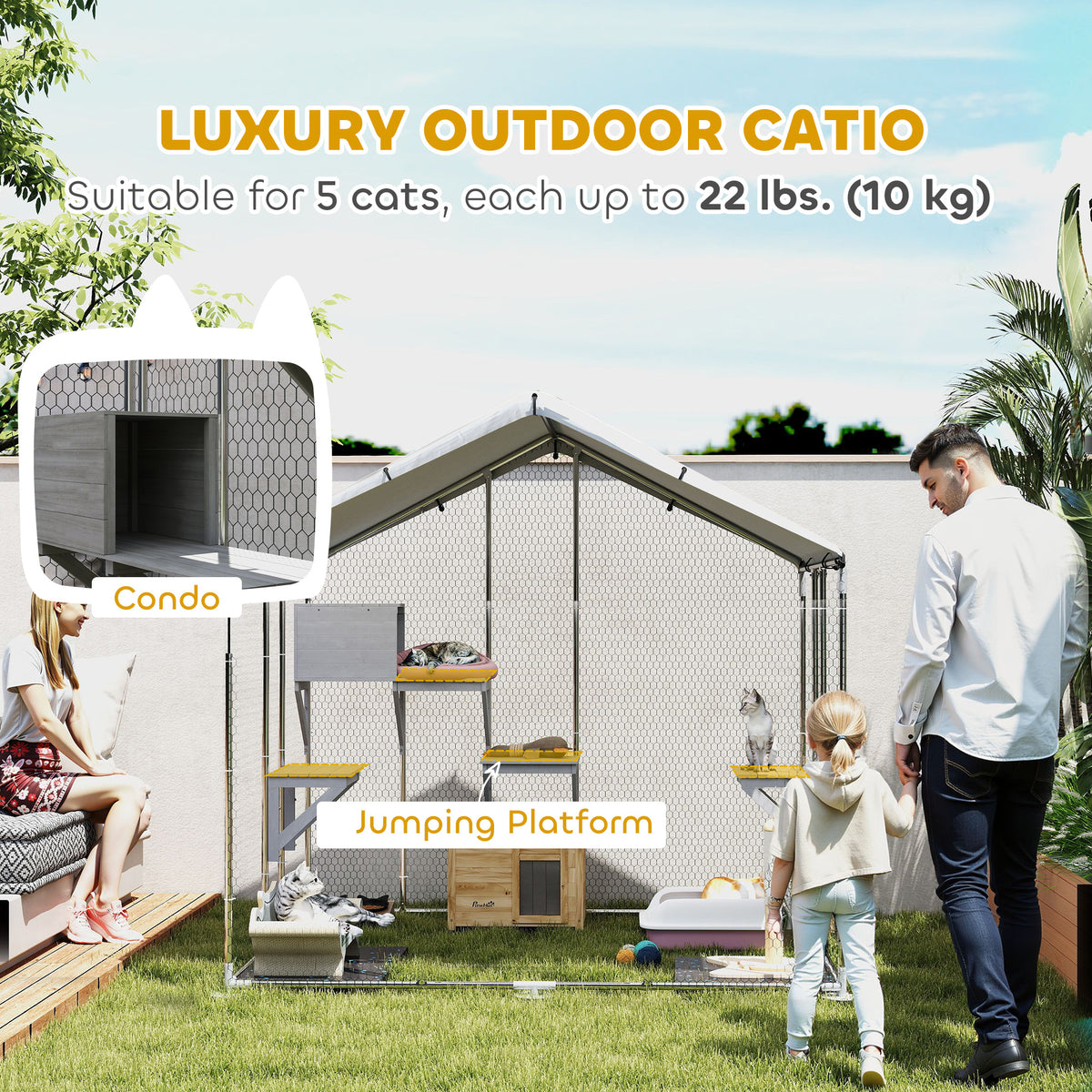 79" Metal Outdoor Catio - Silver Large Cat Enclosure with Cover-Cats-DECOROLALA