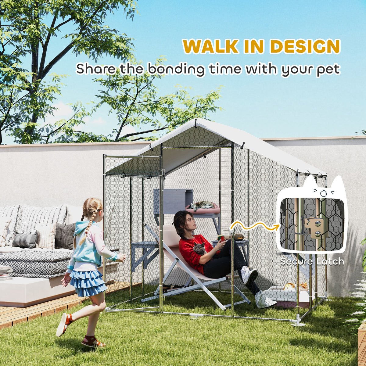 79" Metal Outdoor Catio - Silver Large Cat Enclosure with Cover-Cats-DECOROLALA
