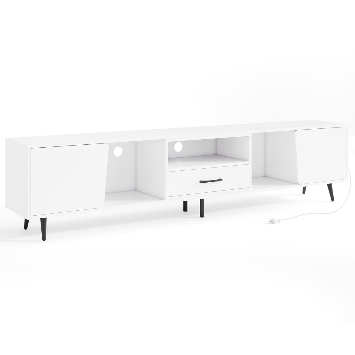 79" Modern TV Stand with Charging Station - White Media Console-Entertainment Centers & TV Stands-DECOROLALA