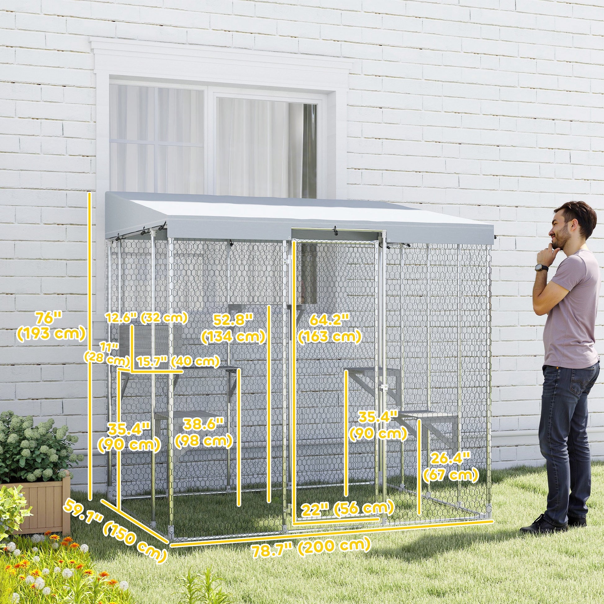 79" Outdoor Catio Enclosure with Waterproof Canopy - Silver-DECOROLALA