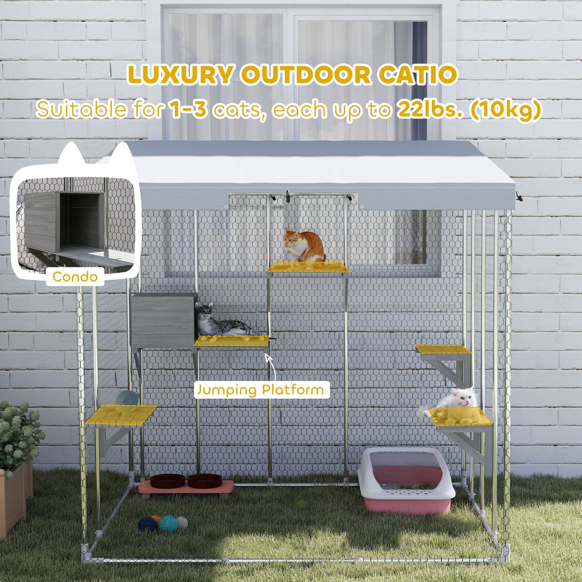 79" Outdoor Catio Enclosure with Waterproof Canopy - Silver-DECOROLALA