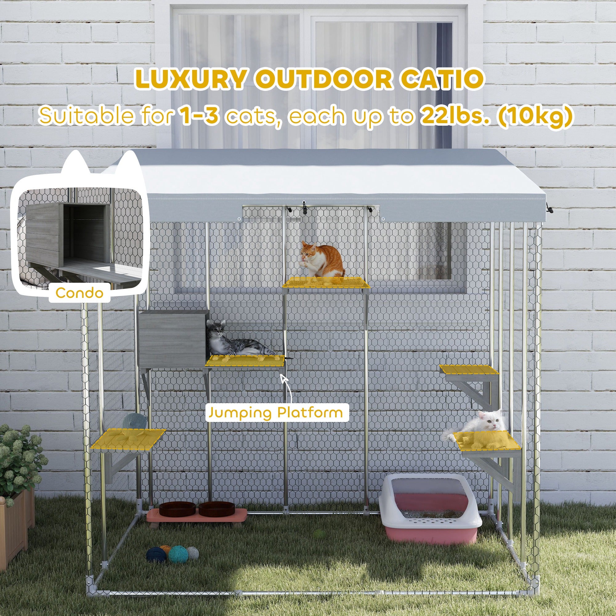 79" Outdoor Catio Enclosure with Waterproof Canopy - Silver-DECOROLALA