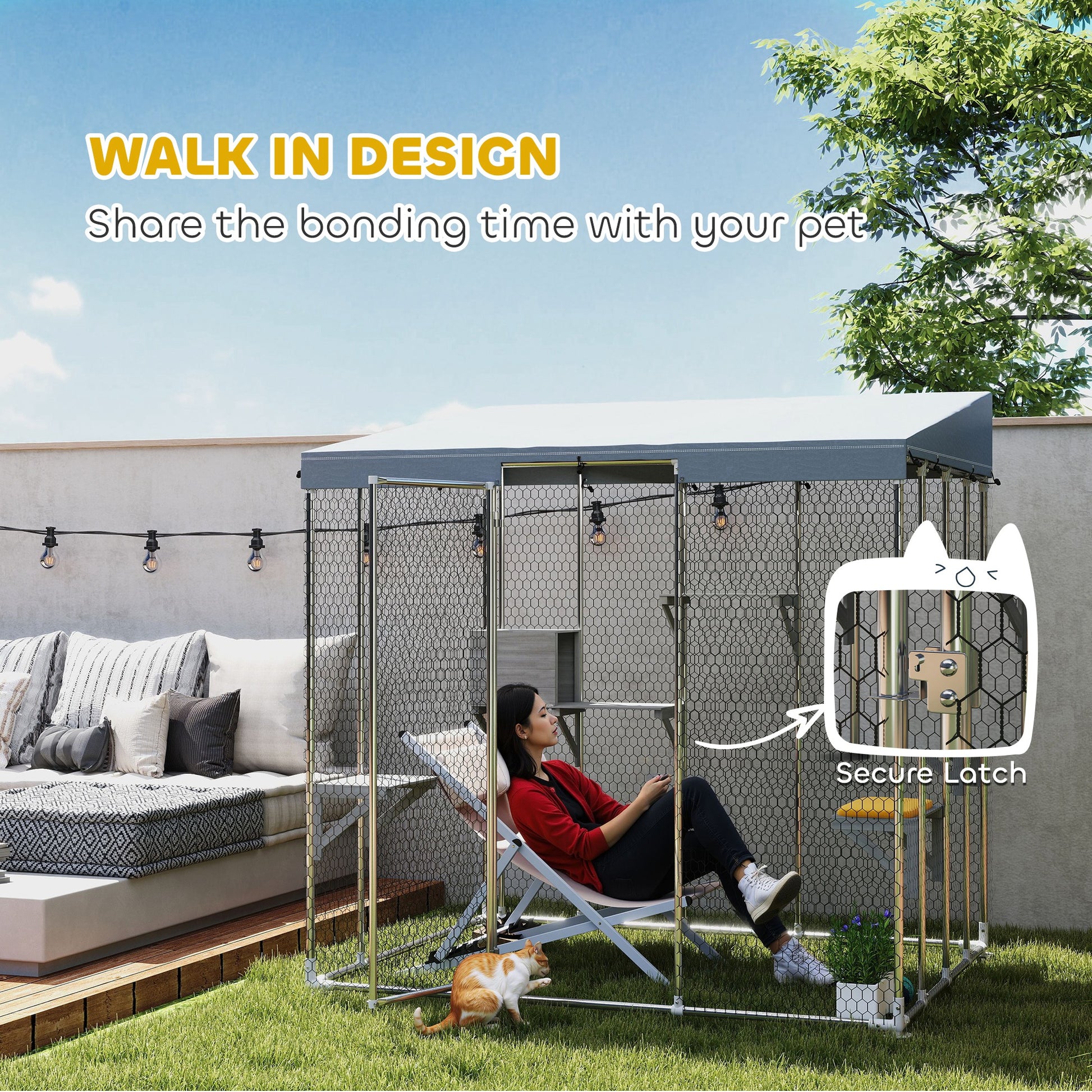 79" Outdoor Catio Enclosure with Waterproof Canopy - Silver-DECOROLALA